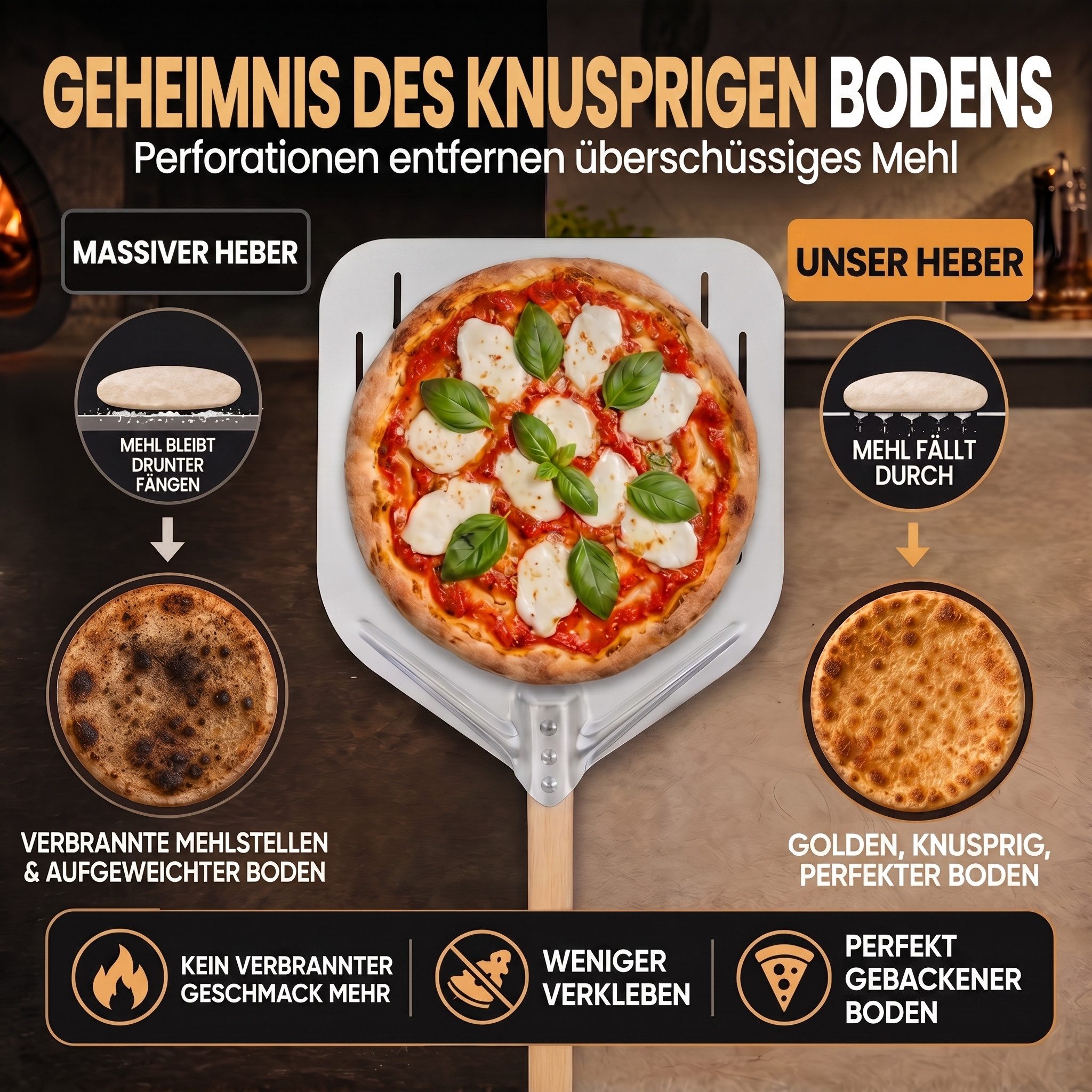 Dimono Pizzaschieber DIMONO Antihaft Pizzaschieber mit Holzgriff - Metall Pizzaheber, XXL