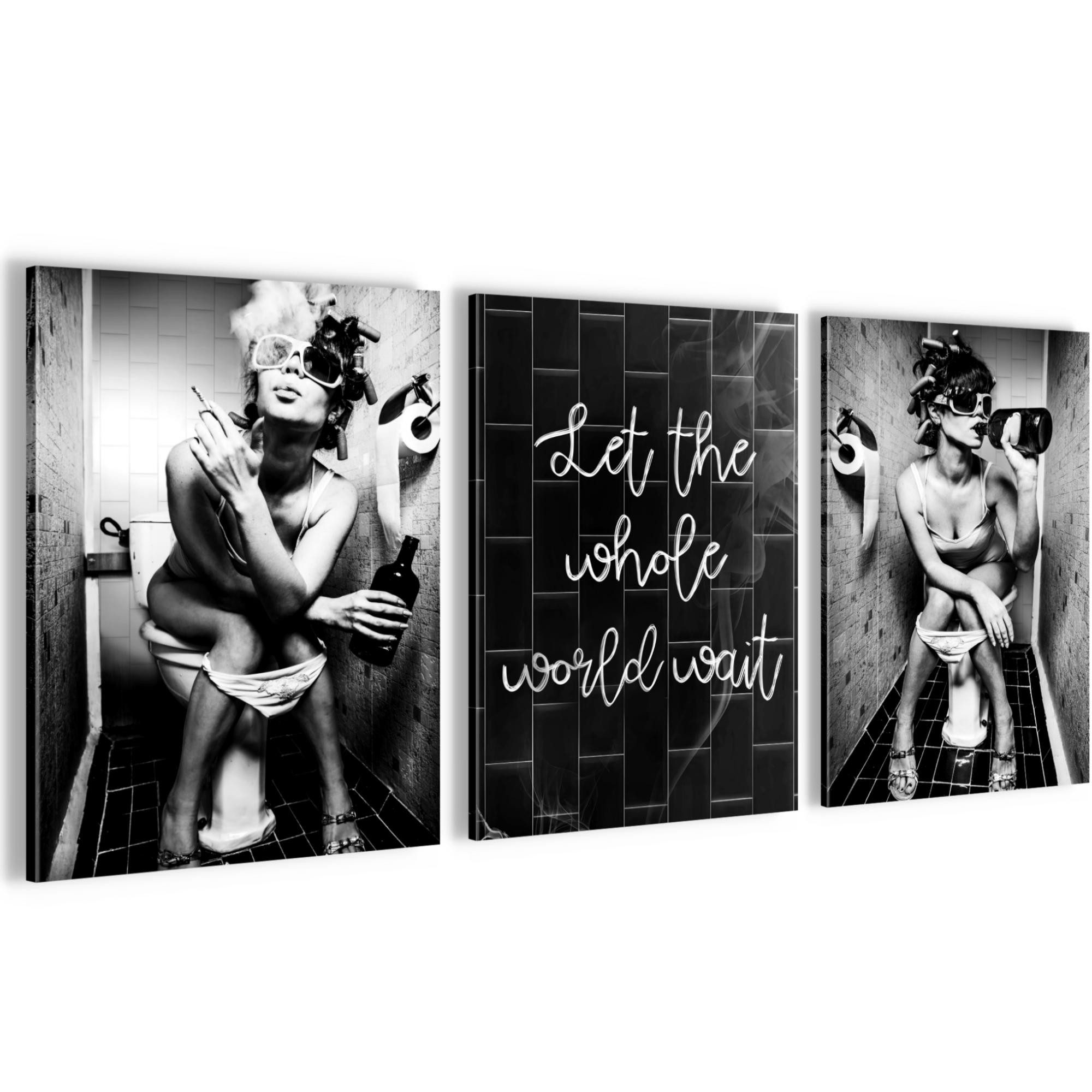 Novart Wandbild Wandbilder Set Frau im Badezimmer Lustige Toiletten Bilder, Frau (3 St)