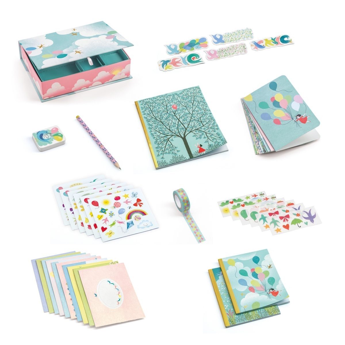 DJECO Notizbuch Papeterie-Box Schreibwaren-Geschenkbox für Kinder