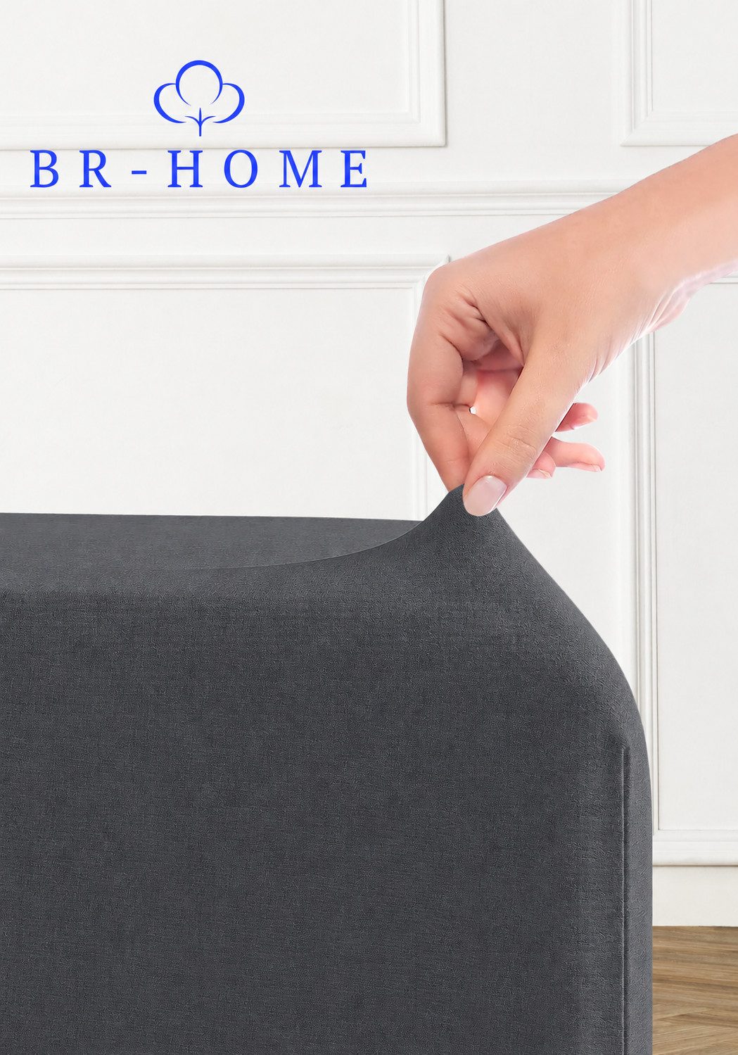 BR-Home Spannbettlaken bis zu 25cm, 100% Baumwolle Jersey Bettlaken, Spannbetttuch 145 g/m², Gummizug: rundum, (1 Stück), Rundumgummi, Atmungsaktiv – Bild 2 von 3
