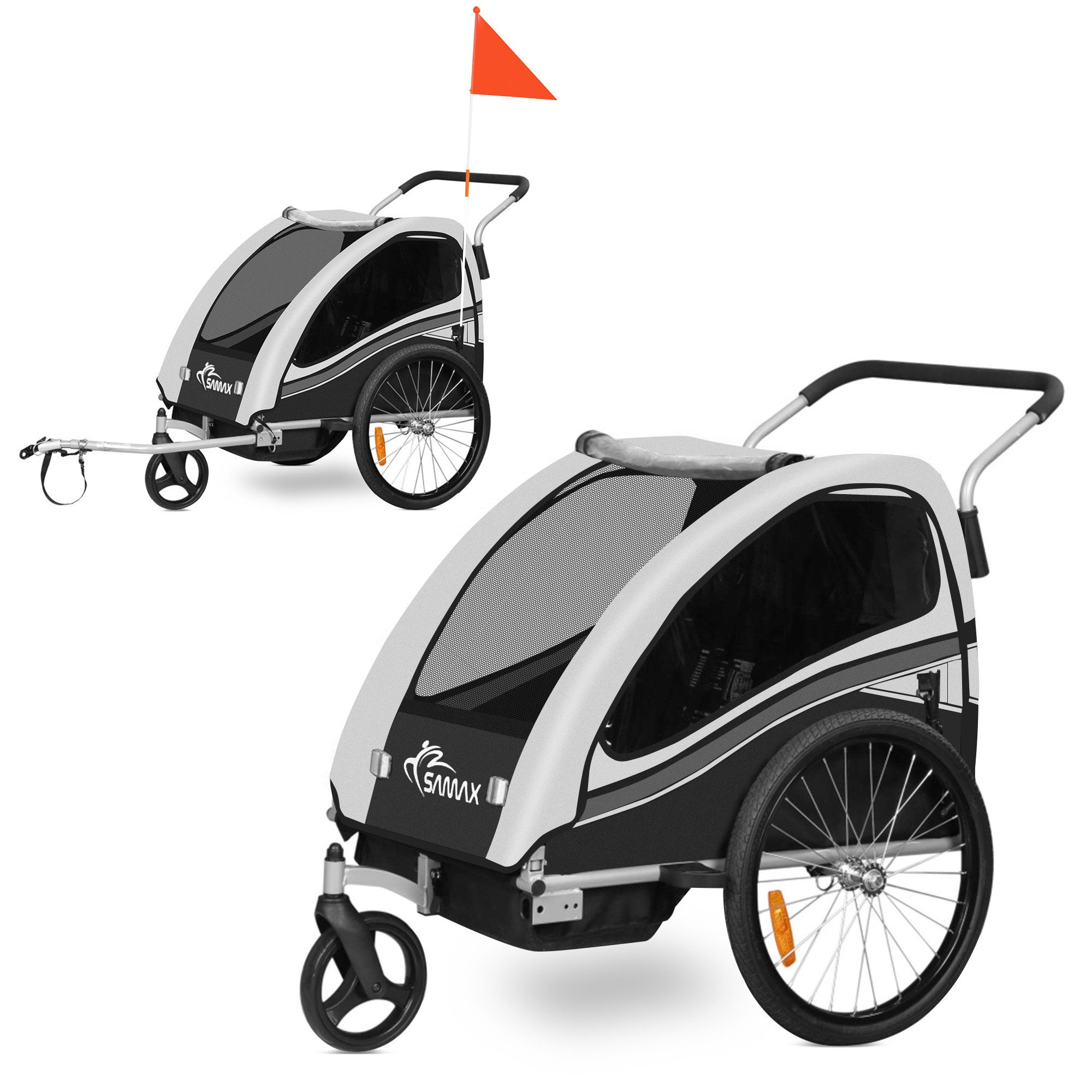Fahrradkinderanhänger 360° drehbarer Fahrradanhänger 2in1 Jogger - in Grau - Black Edition