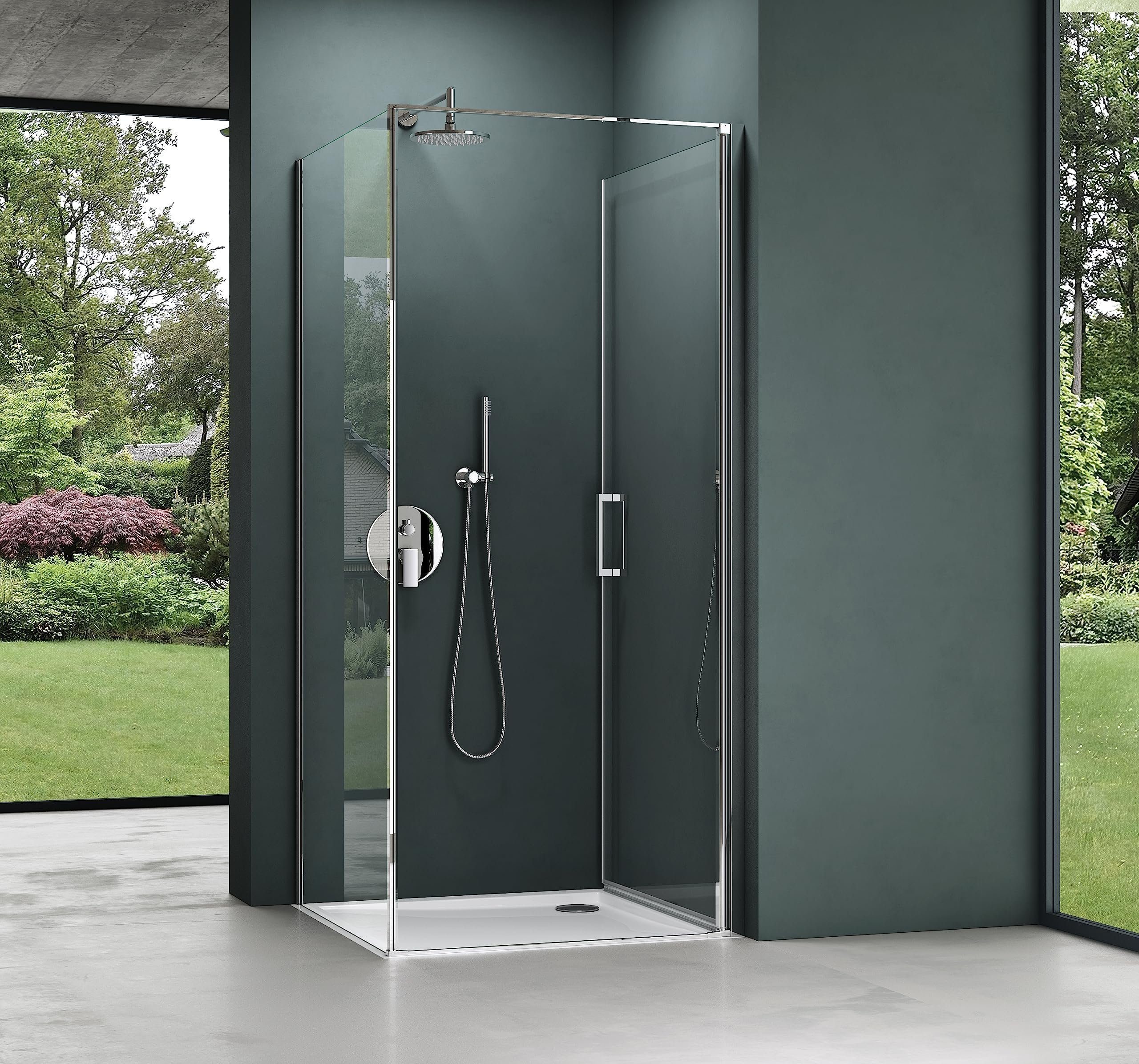 Mai & Mai Grossraumdusche Duschkabine Hebe-/Senk-System Duschabtrennung H:195cm 8mm ESG Nano, BxT: 80x80 cm, Einscheibensicherheitsglas