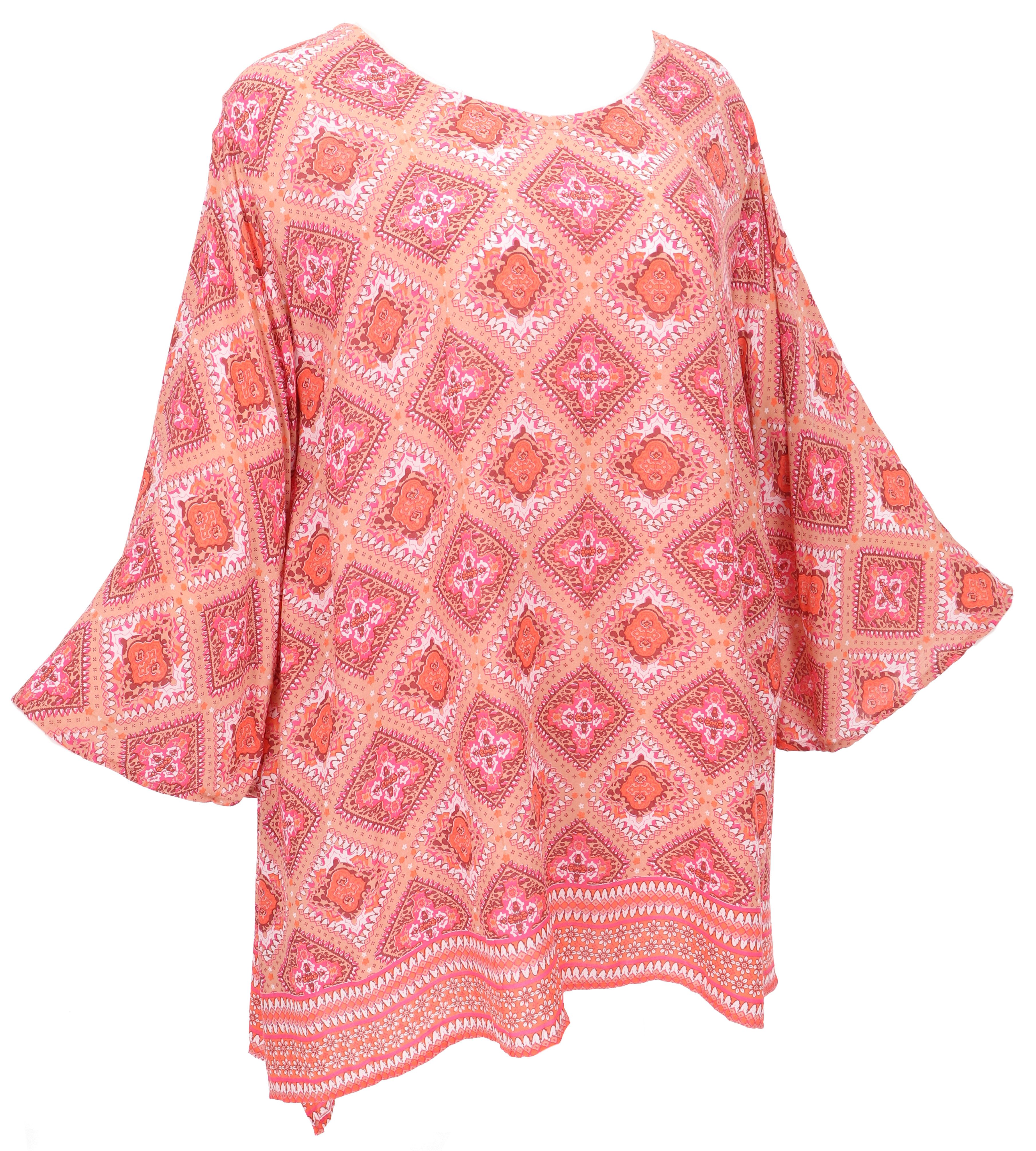 Guru-Shop Longbluse Tunika mit Trompetenärmeln für starke Frauen,.. Festival, Ethno Style, Hippie, alternative Bekleidung