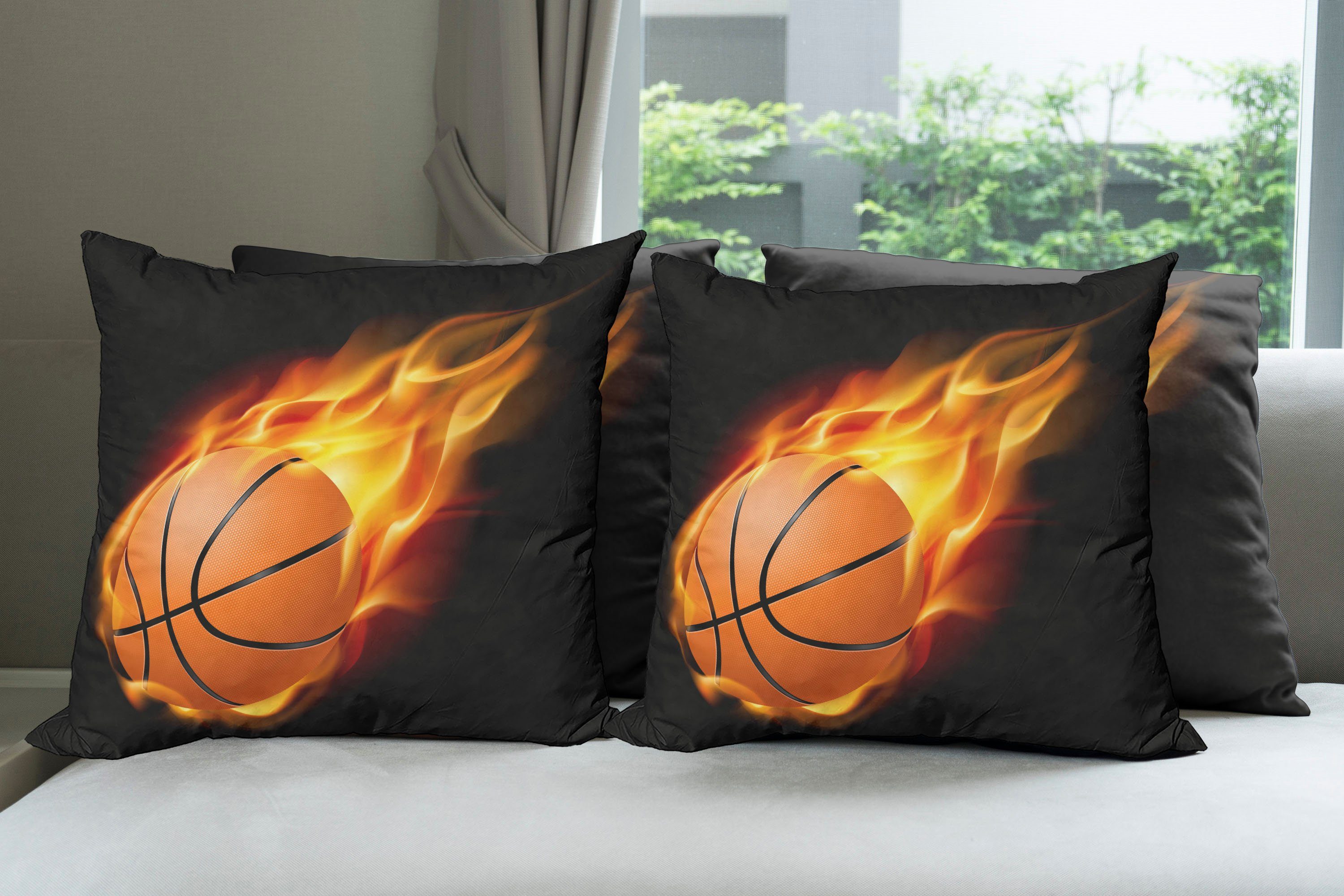 Digitaldruck, Accent Basketball Abakuhaus Modern Feuer Stück), (4 Sport schießen Doppelseitiger Kissenbezüge