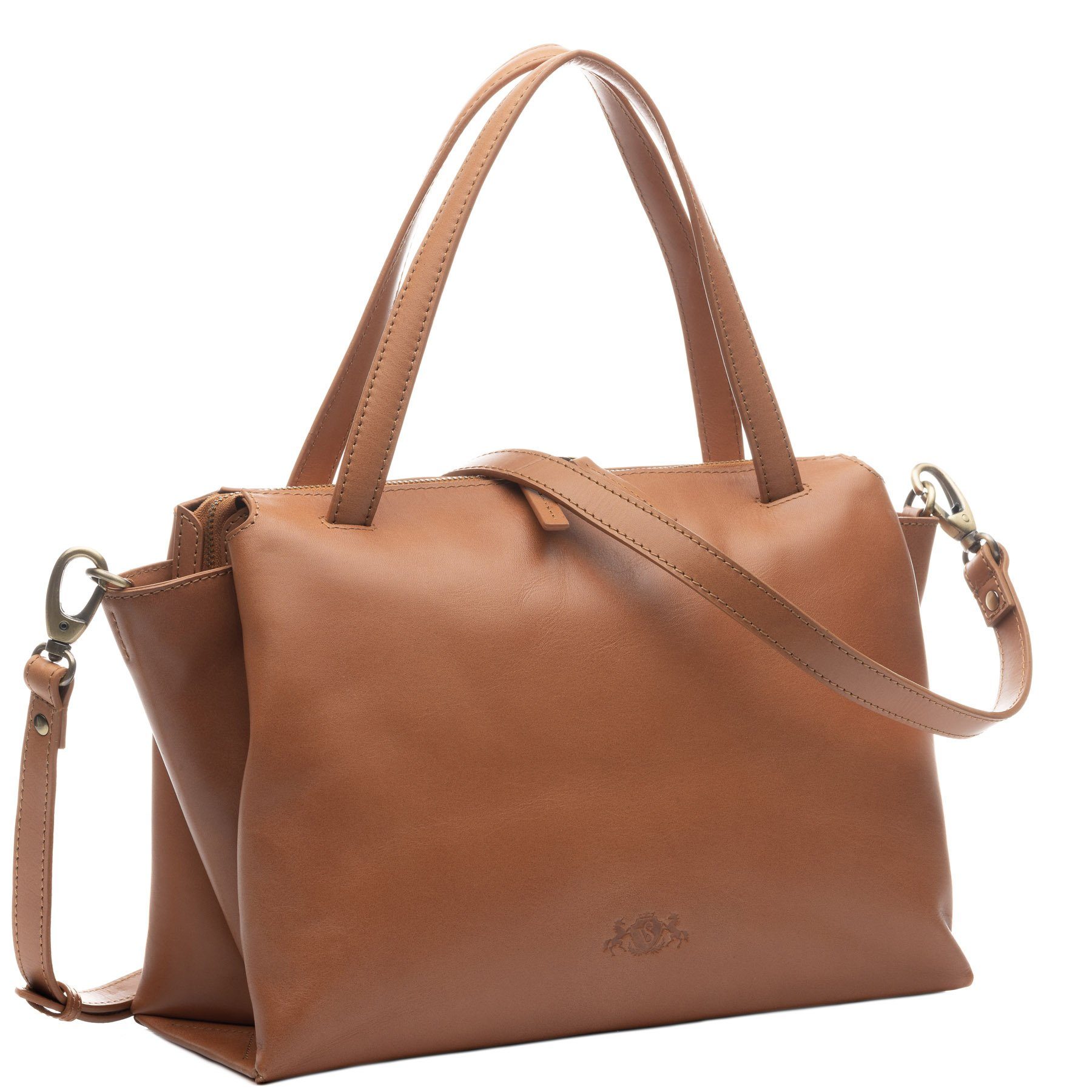 SID & VAIN Umhängetasche echt Leder Handtasche Schultertasche hell-tan ATLANTA, Umhängetasche Echtleder für Damen,Crossbody Bag hellbraun