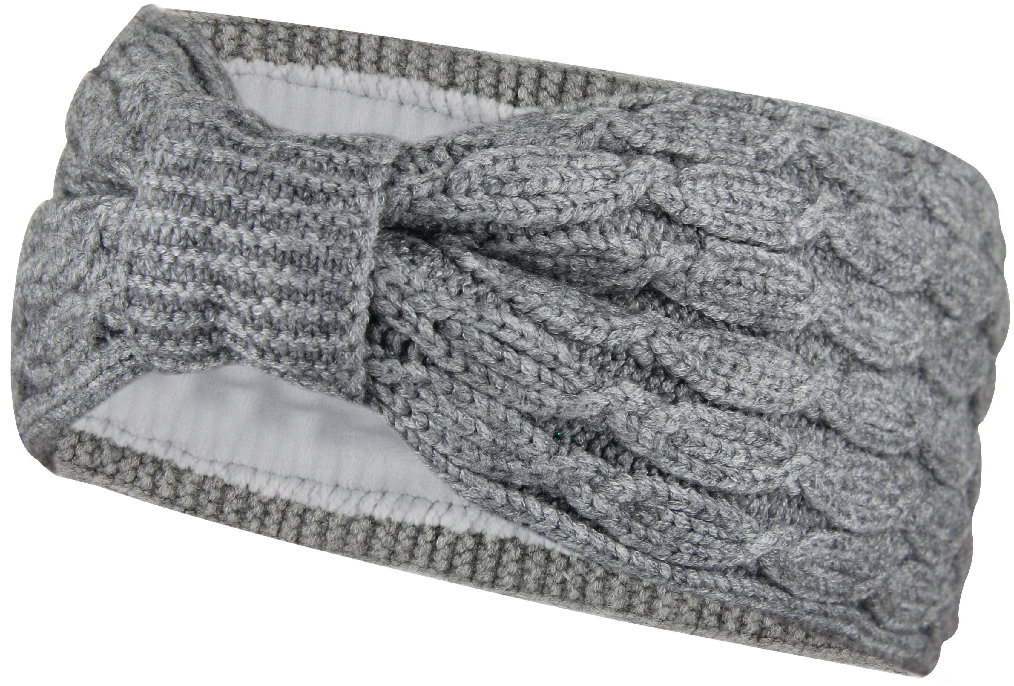 Frentree Stirnband Damen, Strick Haarband im Twist Knoten Schleife Design, Ohrenschützer Mädchen mit weichem Fleece Innenfutter Hellgrau