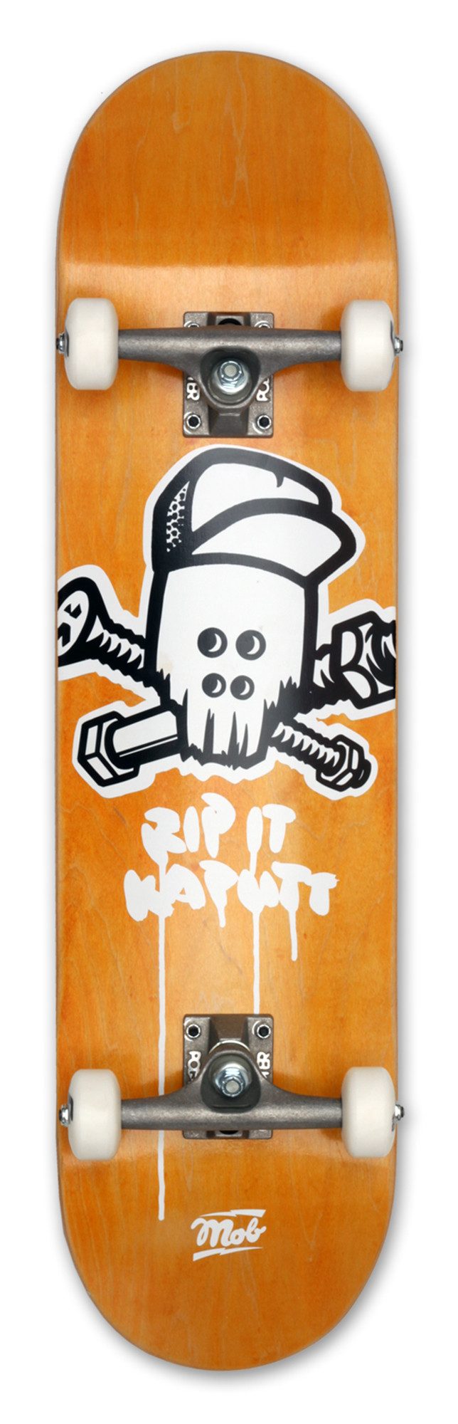 Mob Skateboards Skateboard Skull 8.125 Complete - Komplettboard 32 x 8.125 Zoll (fertig montiert -, 1-St., Rip It Kaputt - Gelb), Board aus Ahornholz - Skateboard für Jugendliche, Erwachsene