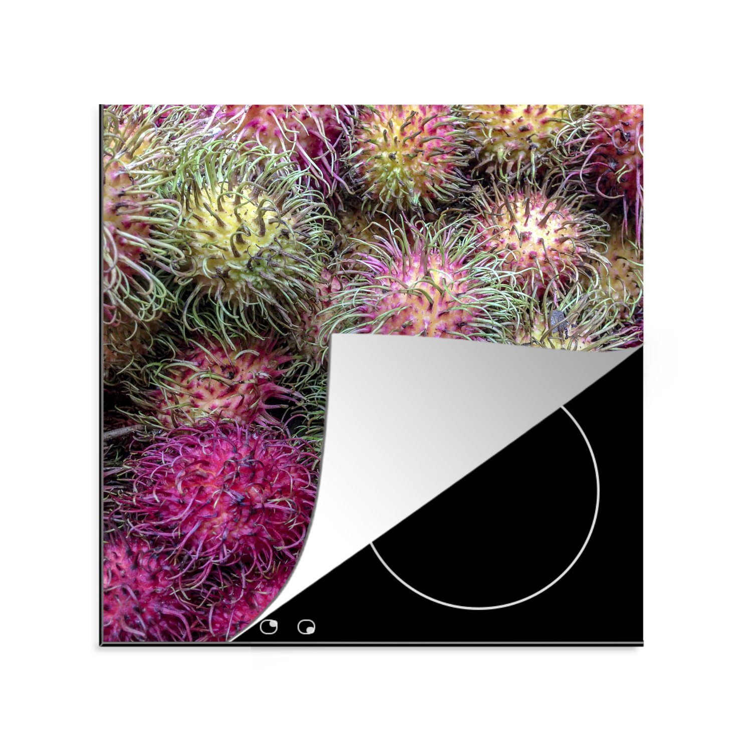 MuchoWow Herdblende-/Abdeckplatte Rosa Rambutan-Früchte, Vinyl, (1 tlg), 78x78 cm, Ceranfeldabdeckung, Arbeitsplatte für küche