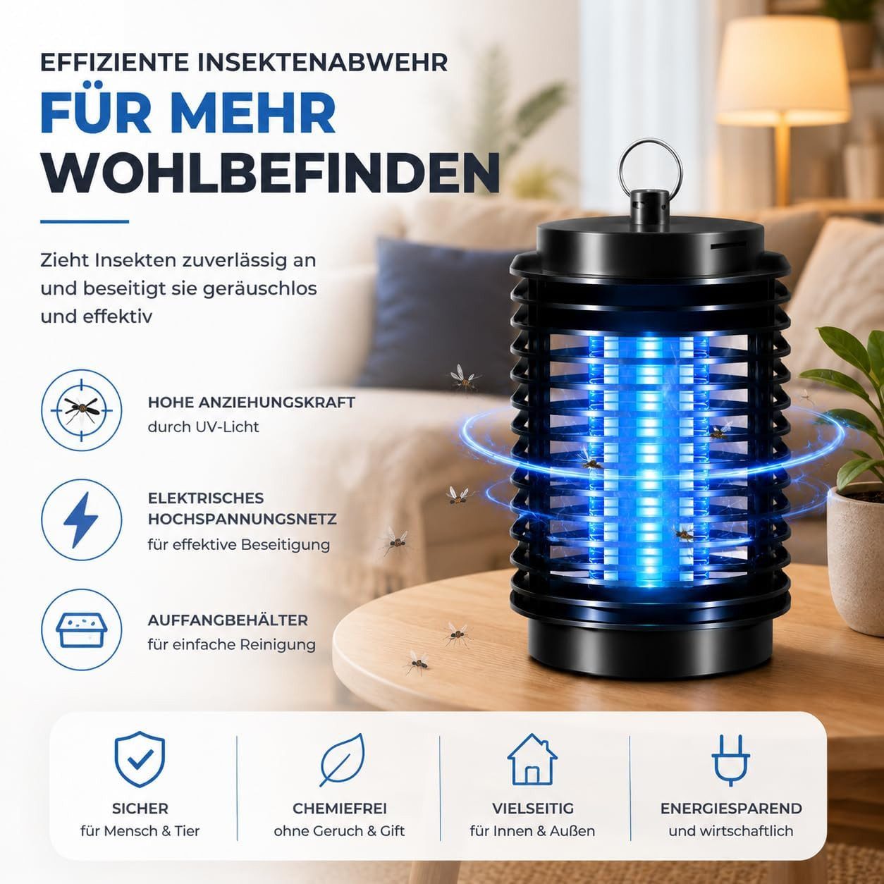 TK Gruppe Insektenvernichter Insektenvernichter elektrisch – Mückenlampe mit UV-Licht – Mückenfalle