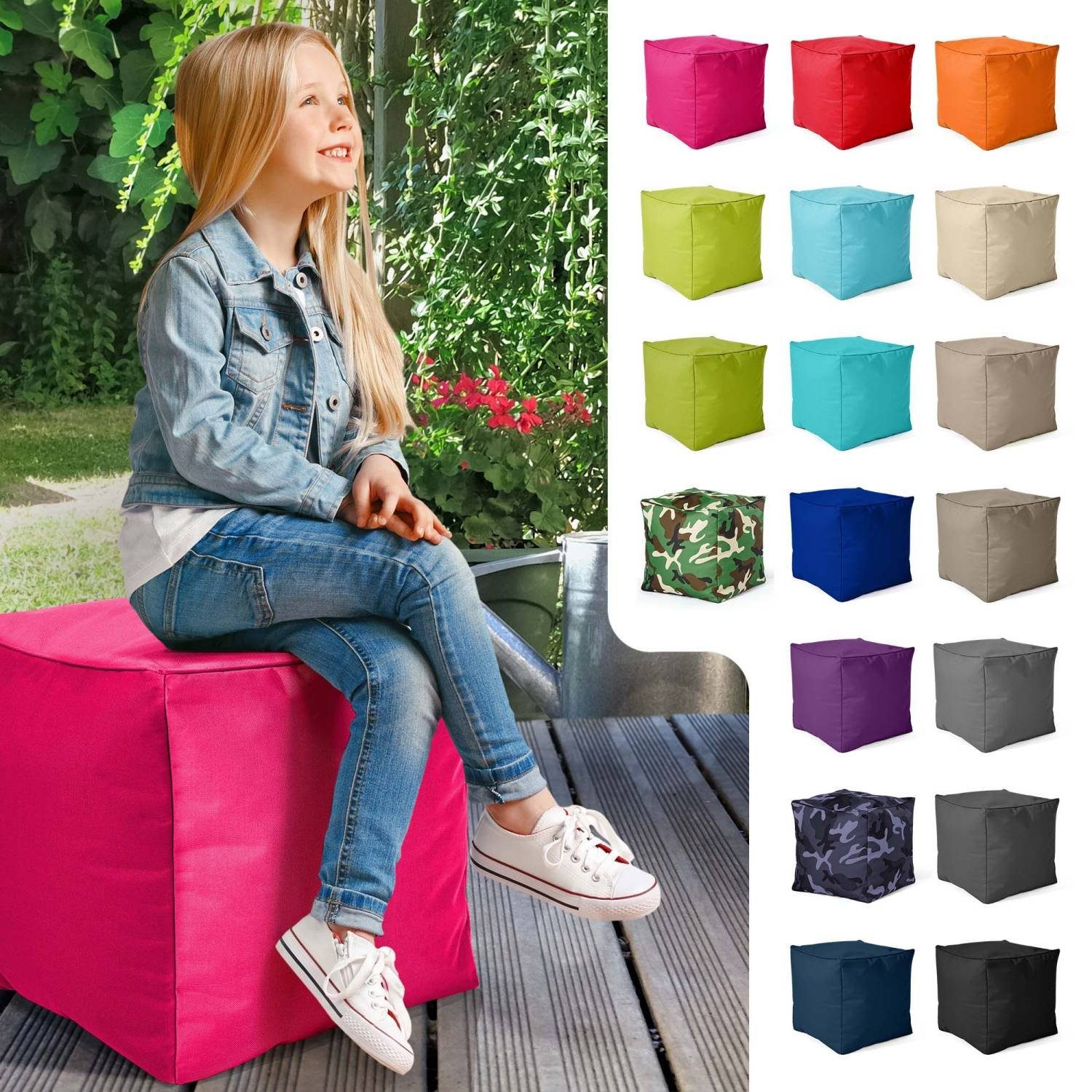 Green Bean Sitzsack Cube (Hocker für Fußkissen Füllung, Sitz-Pouf mit Sitzkissen Erwachsene Sitzhocker - Pink 40x40x40cm Sitzsäcke), EPS-Perlen für Bodenkissen und Fußhocker Kinder