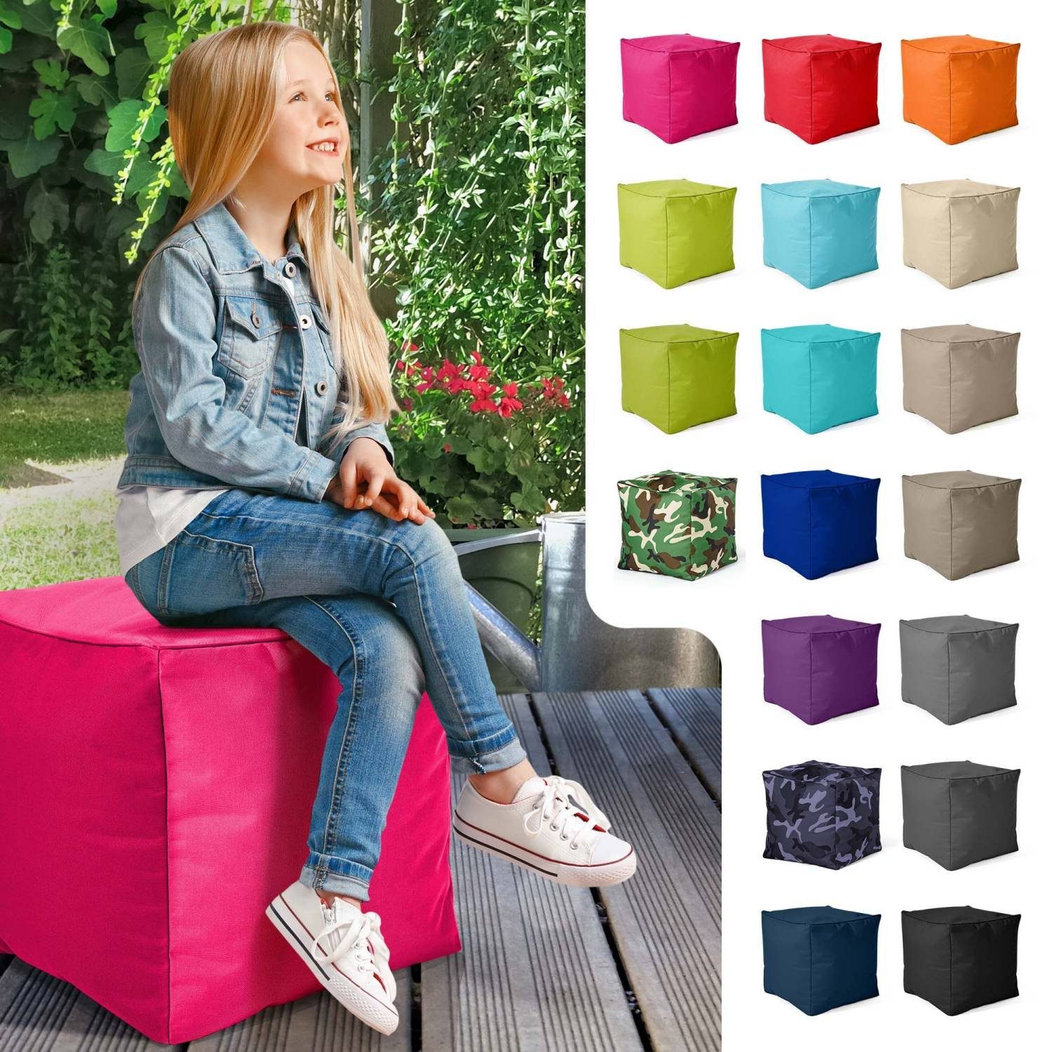 Sitzsäcke), für Fußkissen Erwachsene Füllung, und 40x40x40cm EPS-Perlen Bodenkissen Fußhocker Sitzhocker Kinder Sitzkissen für Pink Sitz-Pouf Green mit (Hocker Sitzsack - Cube Bean