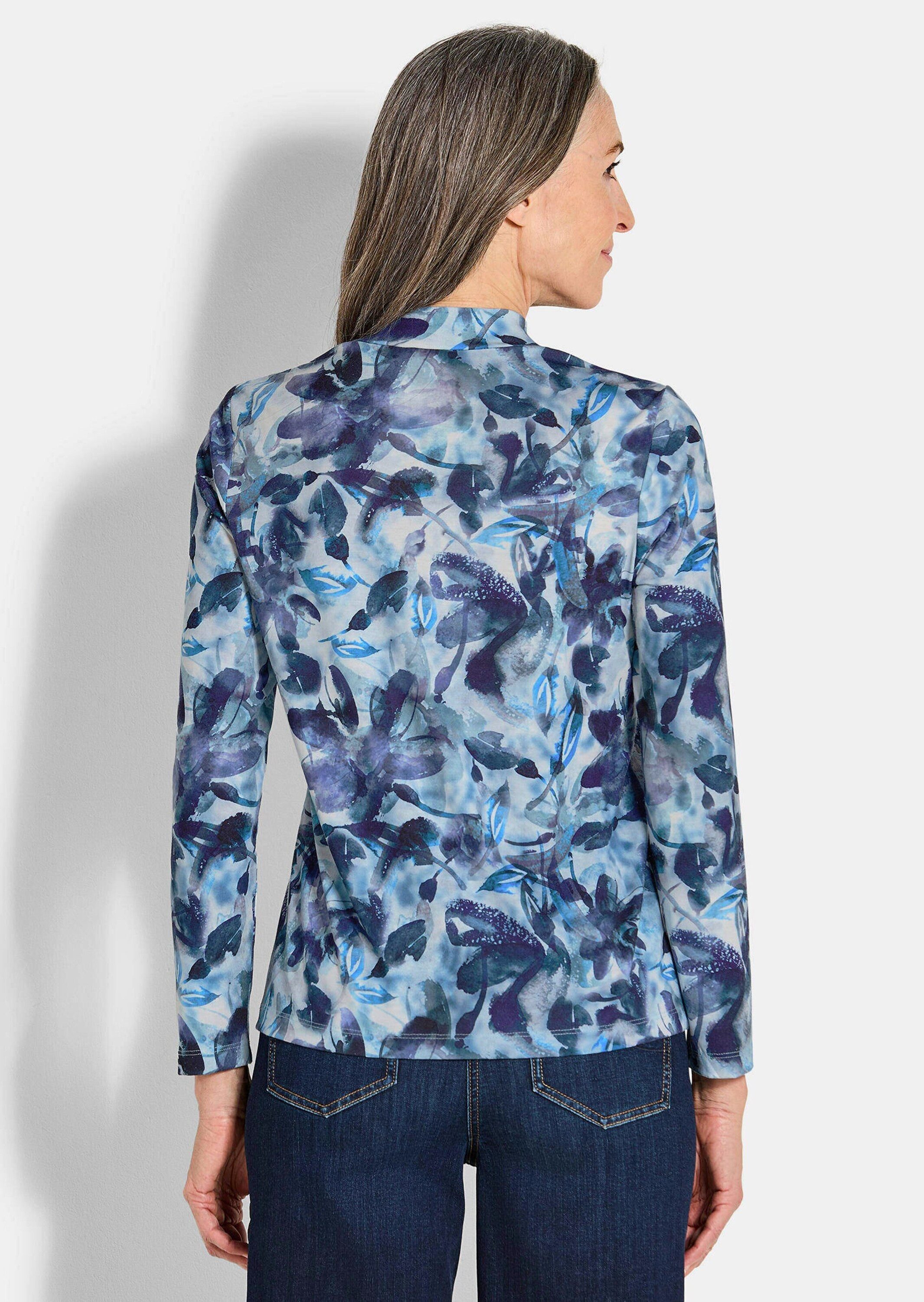 GOLDNER Print-Shirt Langarm Jersey-Shirt mit Allover-Druck Druckshirt mit Stehbundkragen und Langarm