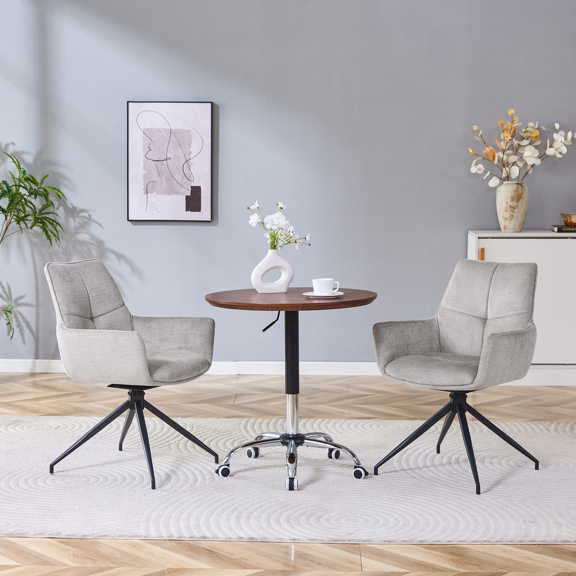 REDOM Drehhocker 2er-Set 360° drehbarer Polsterstuhl Esszimmerstuhl (Stoffbezug mit lackierten Metallbeinen), Wohnzimmerstuhl Küchenstuhl