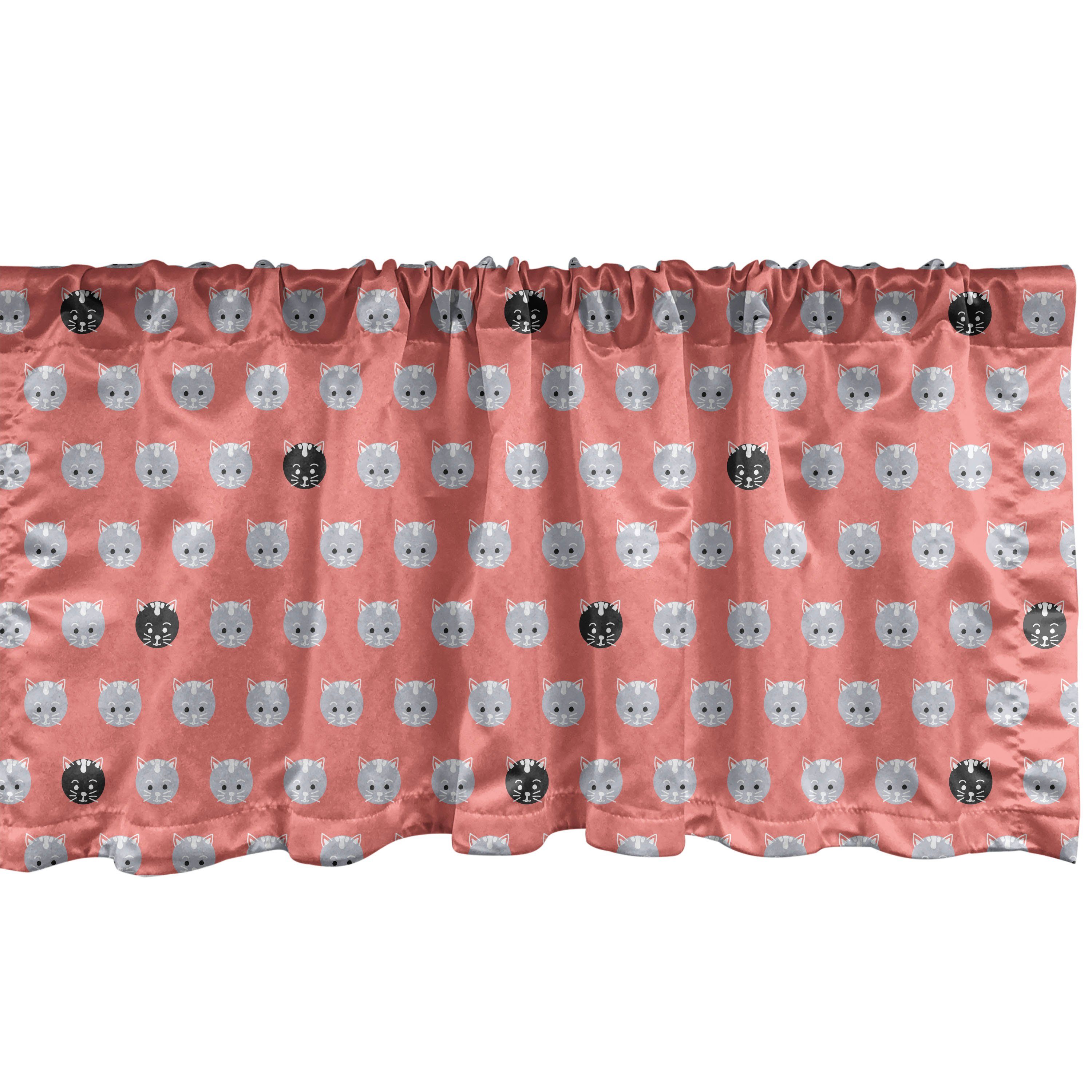 Scheibengardine Vorhang Volant für Küche Schlafzimmer Dekor mit Stangentasche, Abakuhaus, Microfaser, Katzen Symmetrische Kitty-Kätzchen-Kunst