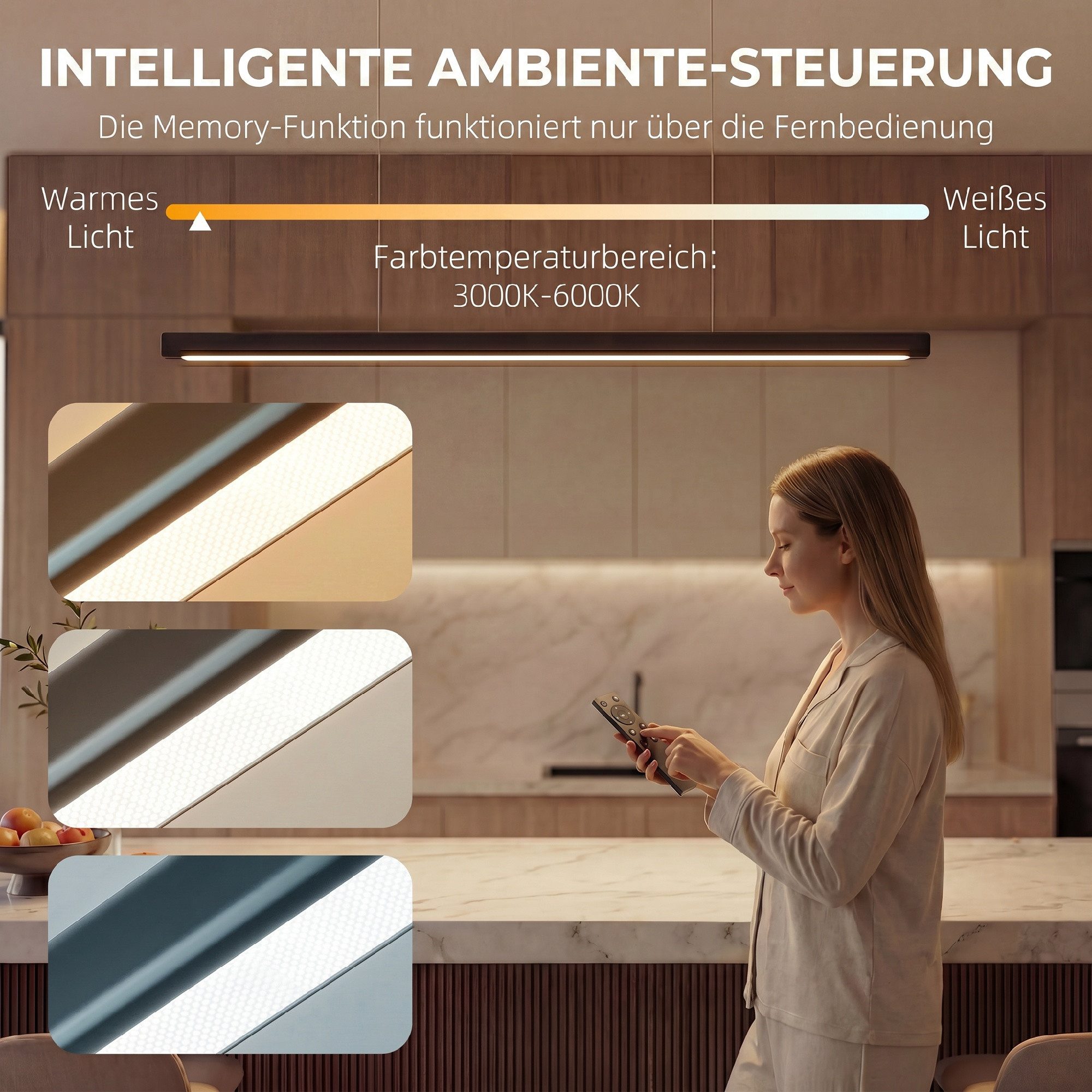 HOMCOM Pendelleuchte LED 114 cm dimmbar höhenverstellbar Hängeleuchte Pendellampe, Dimmfunktion, Farbwechsel, Nachtlichtfunktion, LED fest integriert, Warmweiß, – Bild 4 von 5