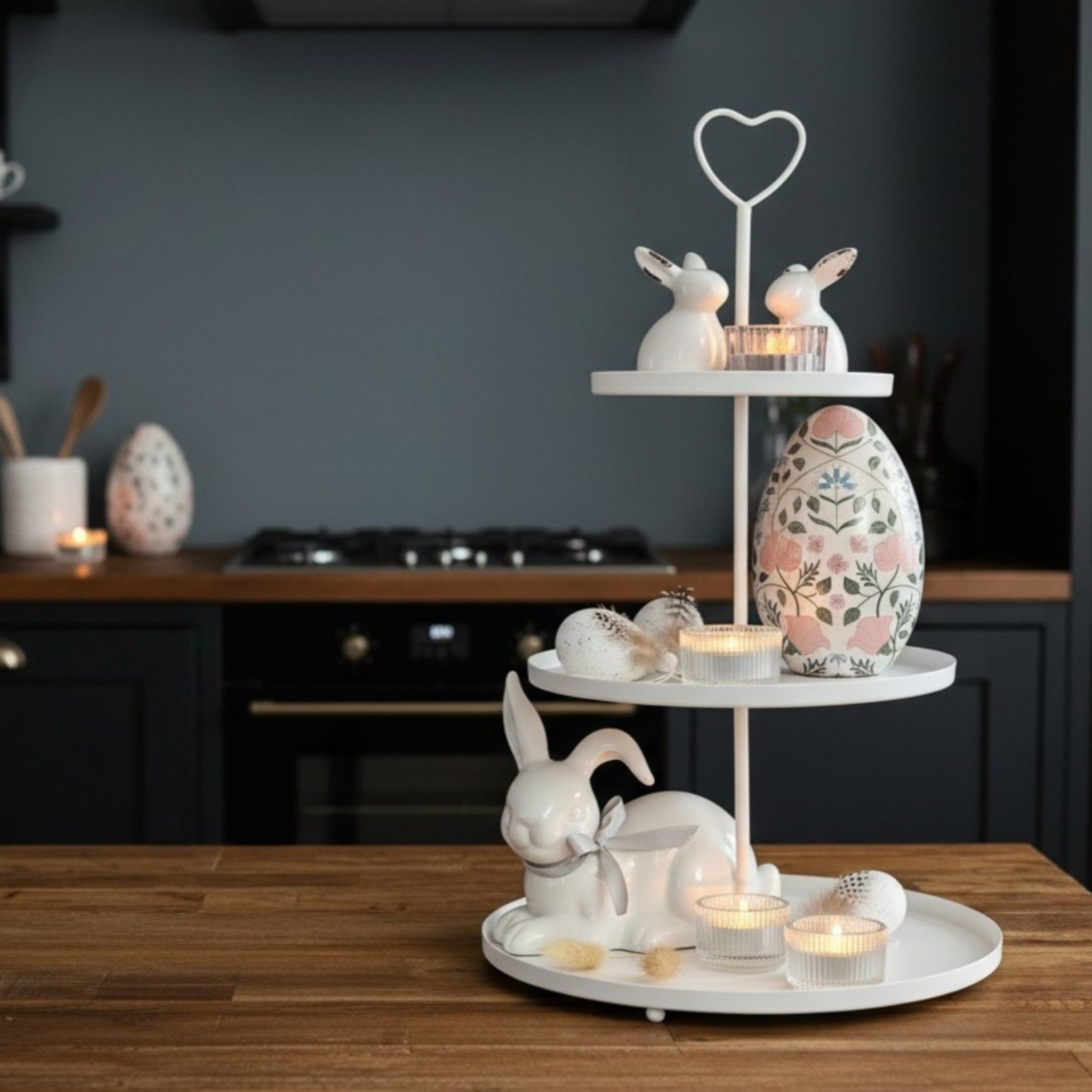 Meinposten Dekoetagere Etagere Paris 48x30 rund Metall 3-Stöckig Vintage Muffin Herz