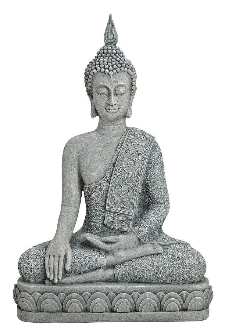 Geschenkestadl Buddhafigur Große Buddha Figur 39 cm Meditation Zen Deko Grau Polystein XL, harmonische Haltung
