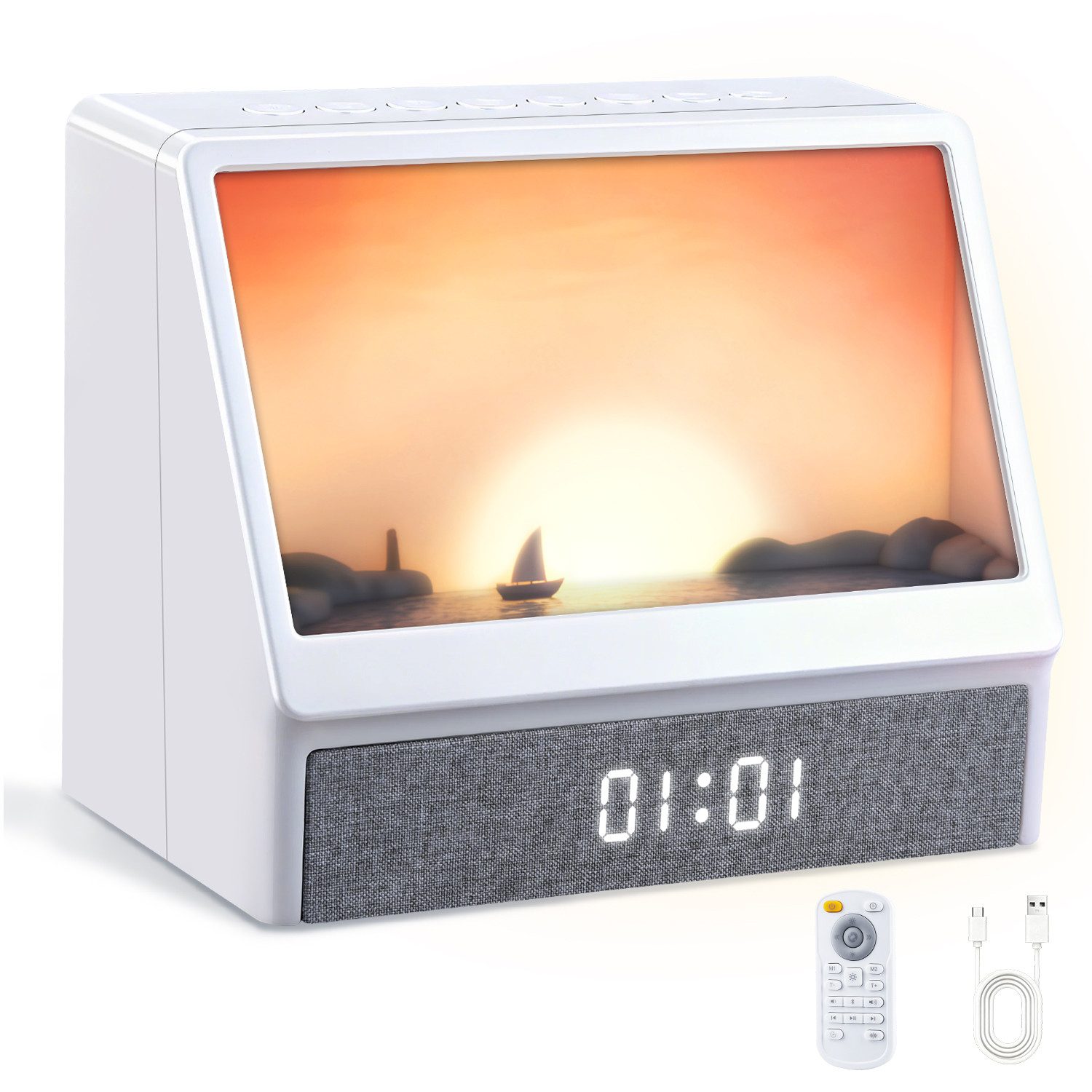 CkeyiN Pro Wecker Tageslichtwecker,Sonnenaufgang Wecker,Farbige Sonnenaufgangssimulation 6 farbige Licht,mit 12 Naturgeräuschen,für Frauen Männer Teens