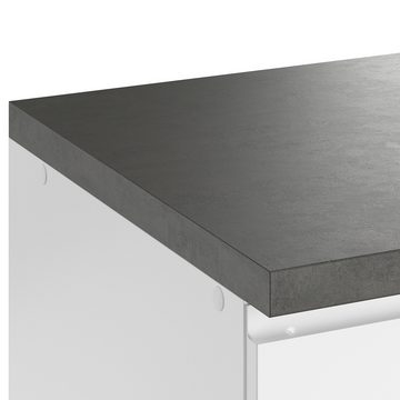 Lomadox Küchenzeile MARSEILLE-03, Fronten Hochglanz weiß, Arbeitsplatte Betonoptik, 360cm, ohne E-Geräte
