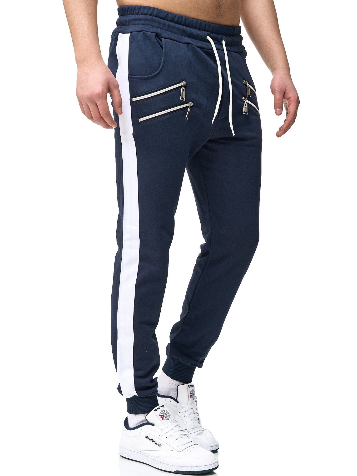 John Kayna Jogginghose Herren Jogginghose Sport hose Männer Trainingshose Stripe Sweatpants (Sporthose Trainingshose Sweatpants, 1-tlg) Fitness Freizeit Casual Navy