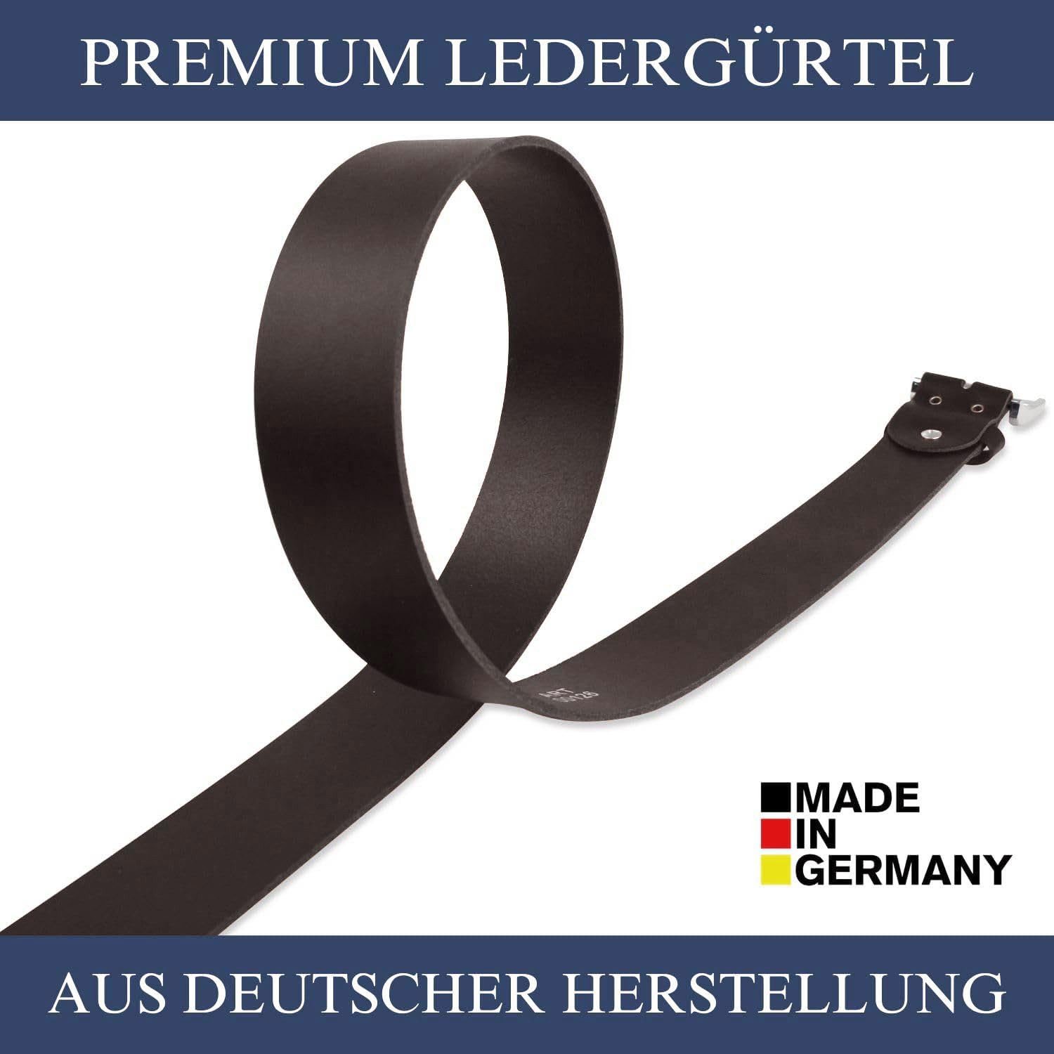 Frentree Ledergürtel aus 100% Echtleder, MADE IN GERMANY 3,8 cm breiter Gürtel aus Leder, kürzbar, Schwarz