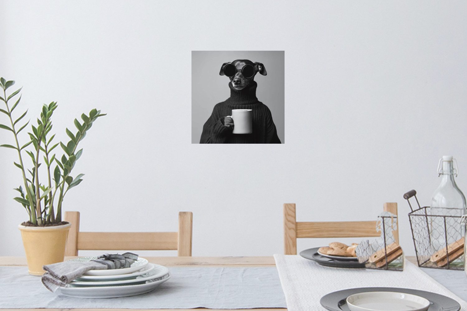 MuchoWow Wandsticker Rollkragenpullover - Hund - Brille - Becher (1 St), Wandaufkleber, Selbstklebend, Wohnzimmer, 30x30 cm