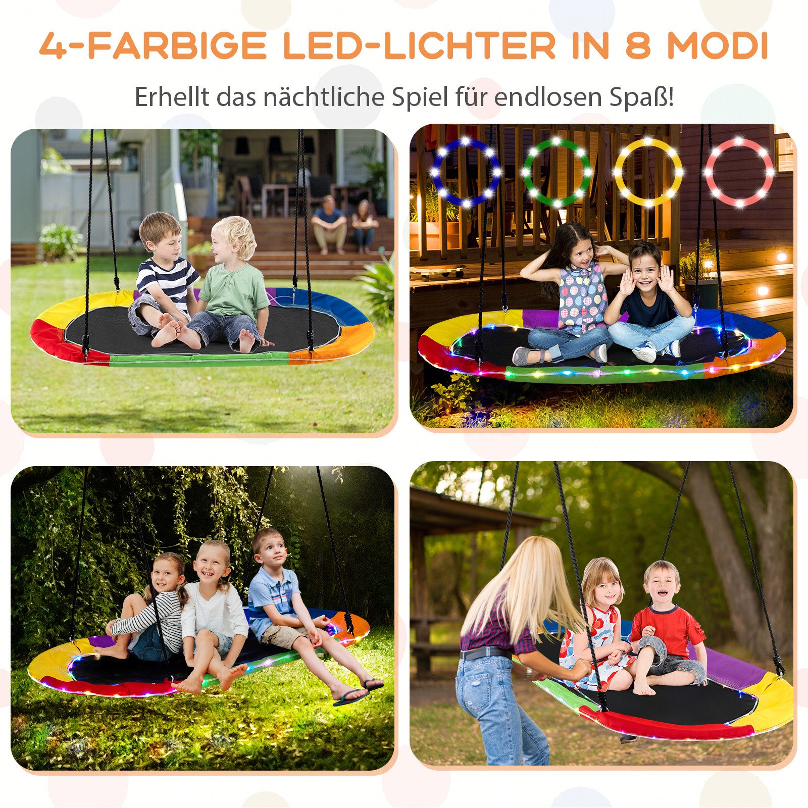KOMFOTTEU Nestschaukel, Hängeschaukel Kinderschaukel mit LED-Lichtern bis 150 kg Belastbar