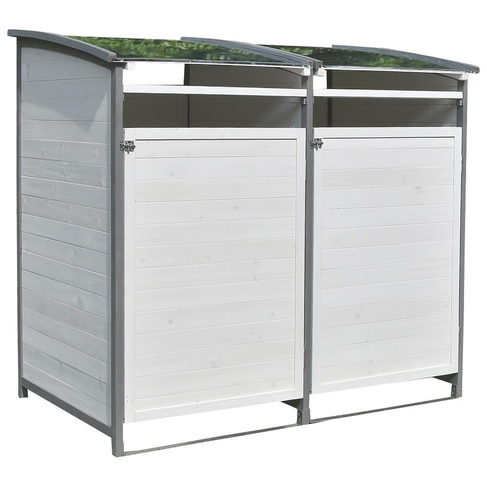 Mucola Mülltonnenbox Doppelbox für 2 Tonnen Mülltonnenverkleidung für 2x  120L oder 240L Mülltonnen mit Deckel aus Holz in Braun oder Grau Weiß  Gartenbox Zinkdach (Stück), Witterungsbeständig