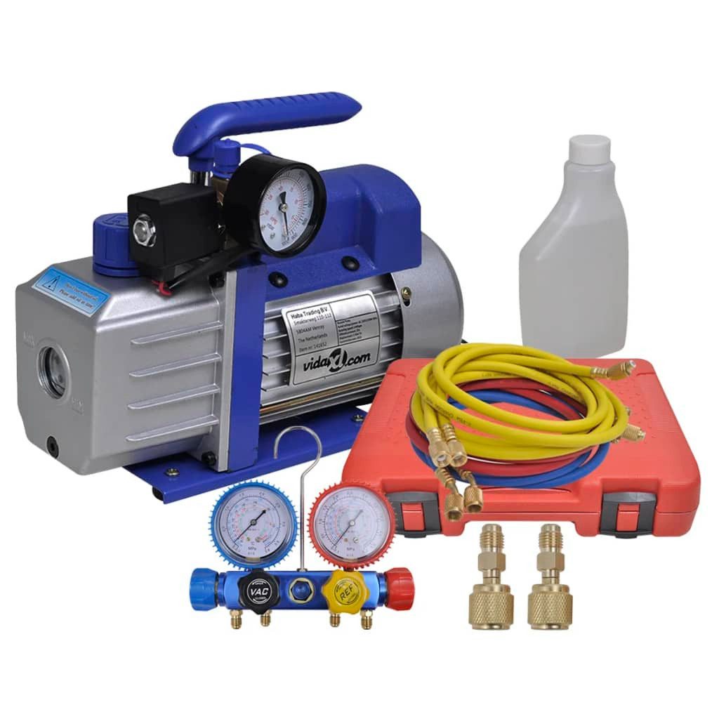 Kompressor Vakuumpumpe Einstufig mit 4-Wege-Verteiler-Manometer Set