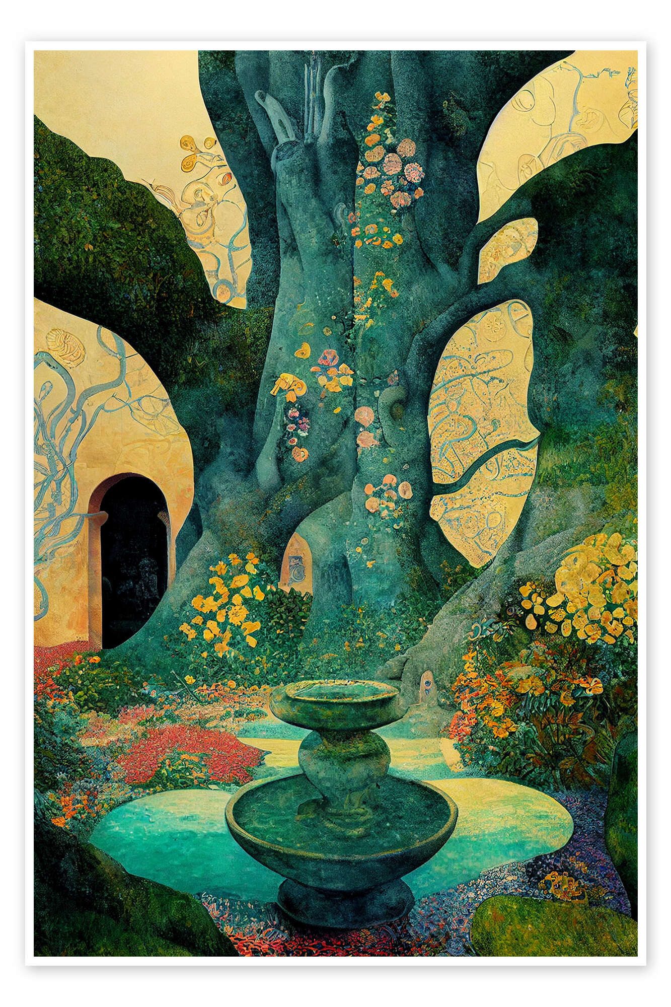 Posterlounge Wandbild Der Brunnen und der Baum, Mariusz Flont, erhältlich als Poster, Leinwandbild, Wandsticker oder Acrylglasbild