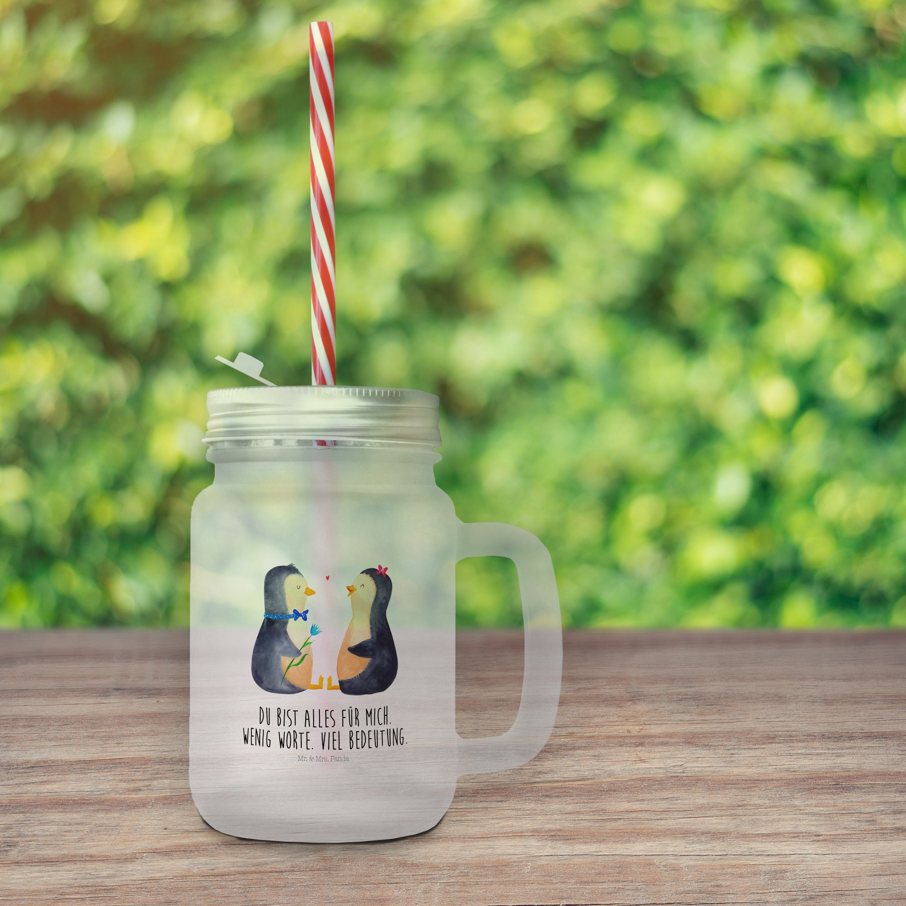 Mr. & Mrs. Panda - Hochzeitsgeschenk, Liebespa, Pinguin Transparent - Pärchen Premium Glas Geschenk, Glas