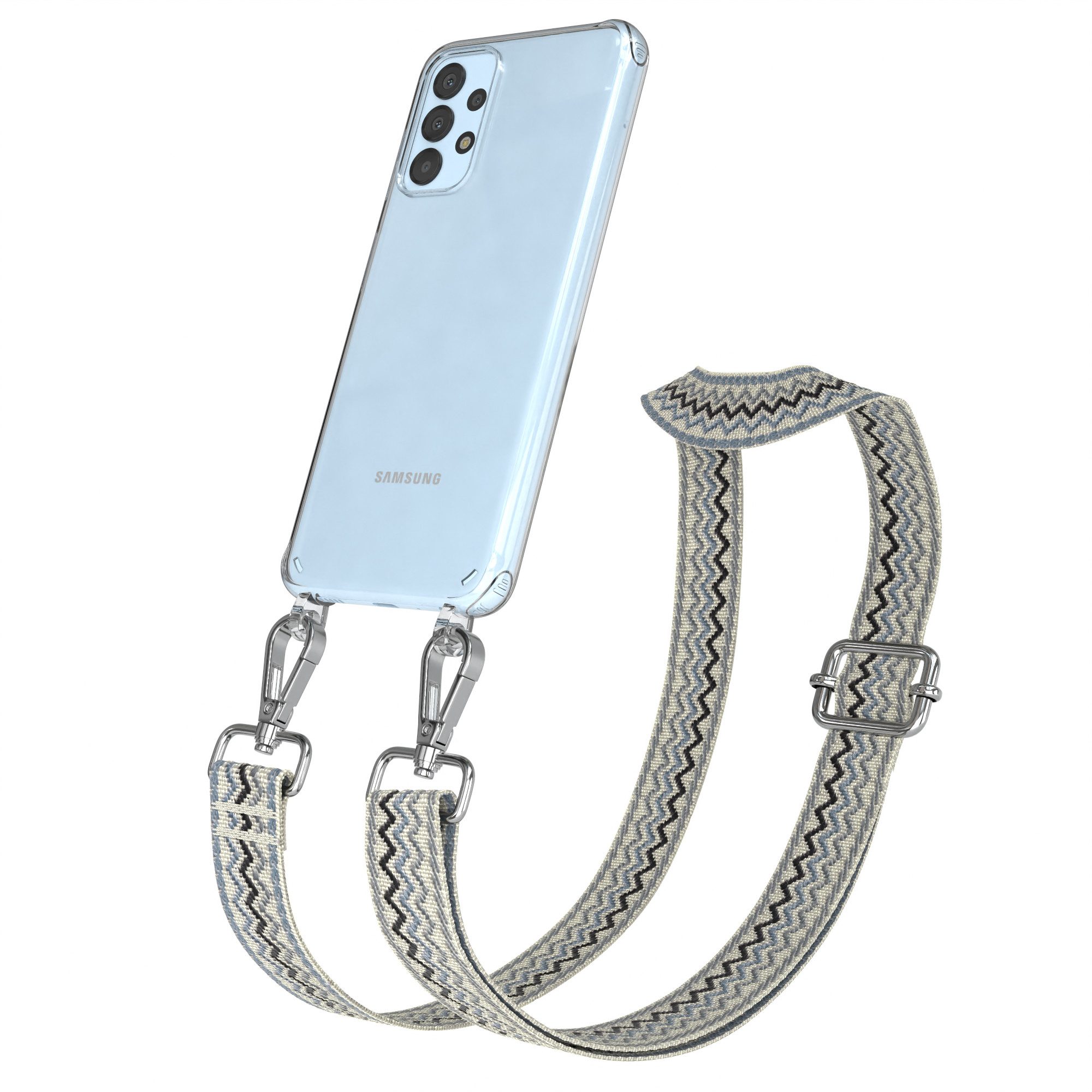 EAZY CASE Handykette Samsung Galaxy A13 4G Chain Eyelets Slim Neck Strap Set 6,6 Zoll, Backcover Handyhülle zum Umhängen Ersatzkordel Handy Tasche Hellblau