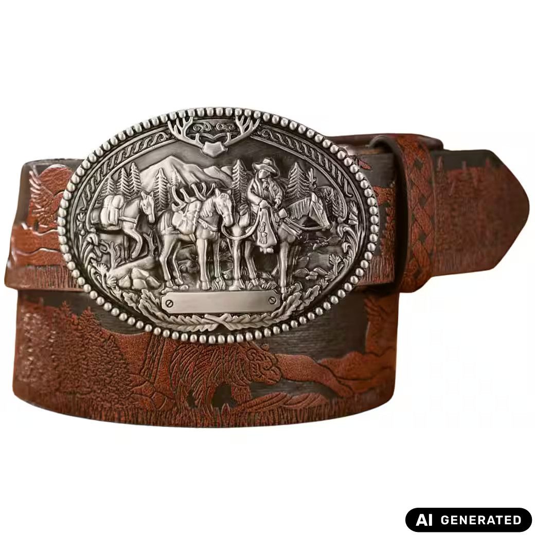 Koppelgürtel Rustikaler Western - Gürtel mit Cowboy Gürtelschnalle Wild West Buckle