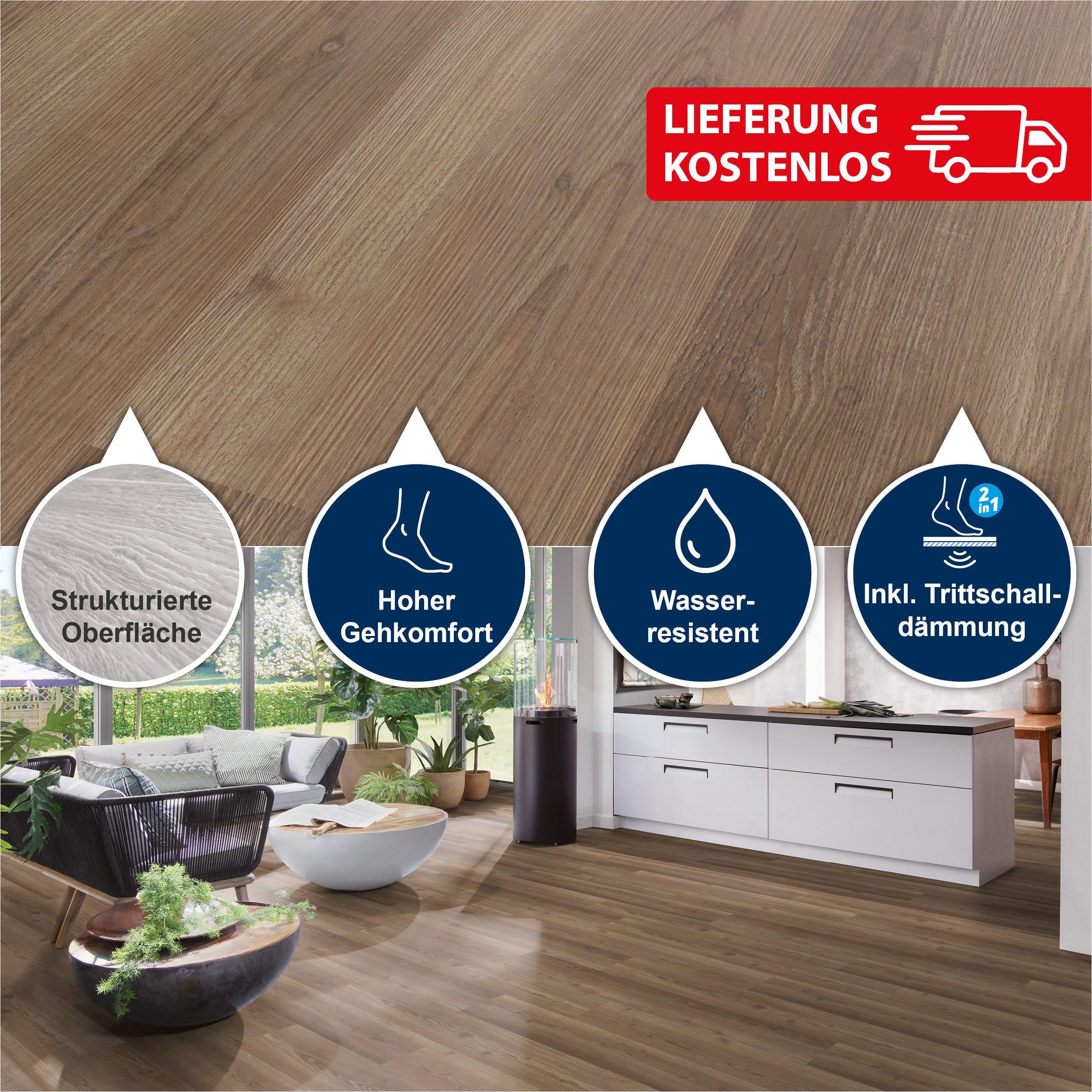 Strong SPC Designboden Handmuster Premium Klick-Vinylboden inkl. Trittschalldämmung, Handmuster / Farbmuster, Versandkostenfreie Lieferung, Inkl. Trittschalldämmung, Wasserfest und mit Klicksystem