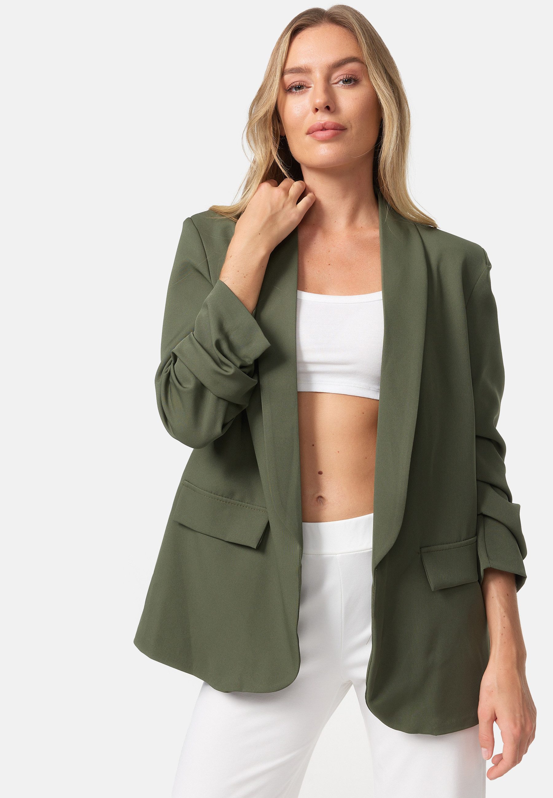 Rayshyne Kurzblazer PM-22 (Stylischer Sakko Business Blazer Gerafften Ärmeln in Einheitsgröße)