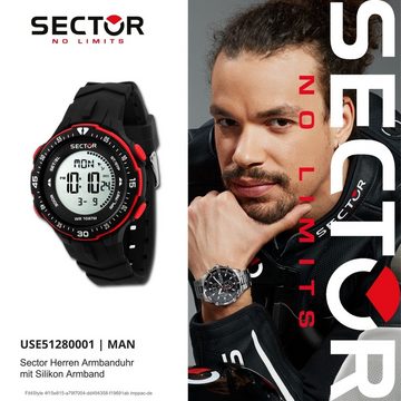 Sector Digitaluhr Sector Herren Armbanduhr Digital, (Digitaluhr), Herren Armbanduhr rund, groß (41mm), Silikonarmband schwarz, Casual