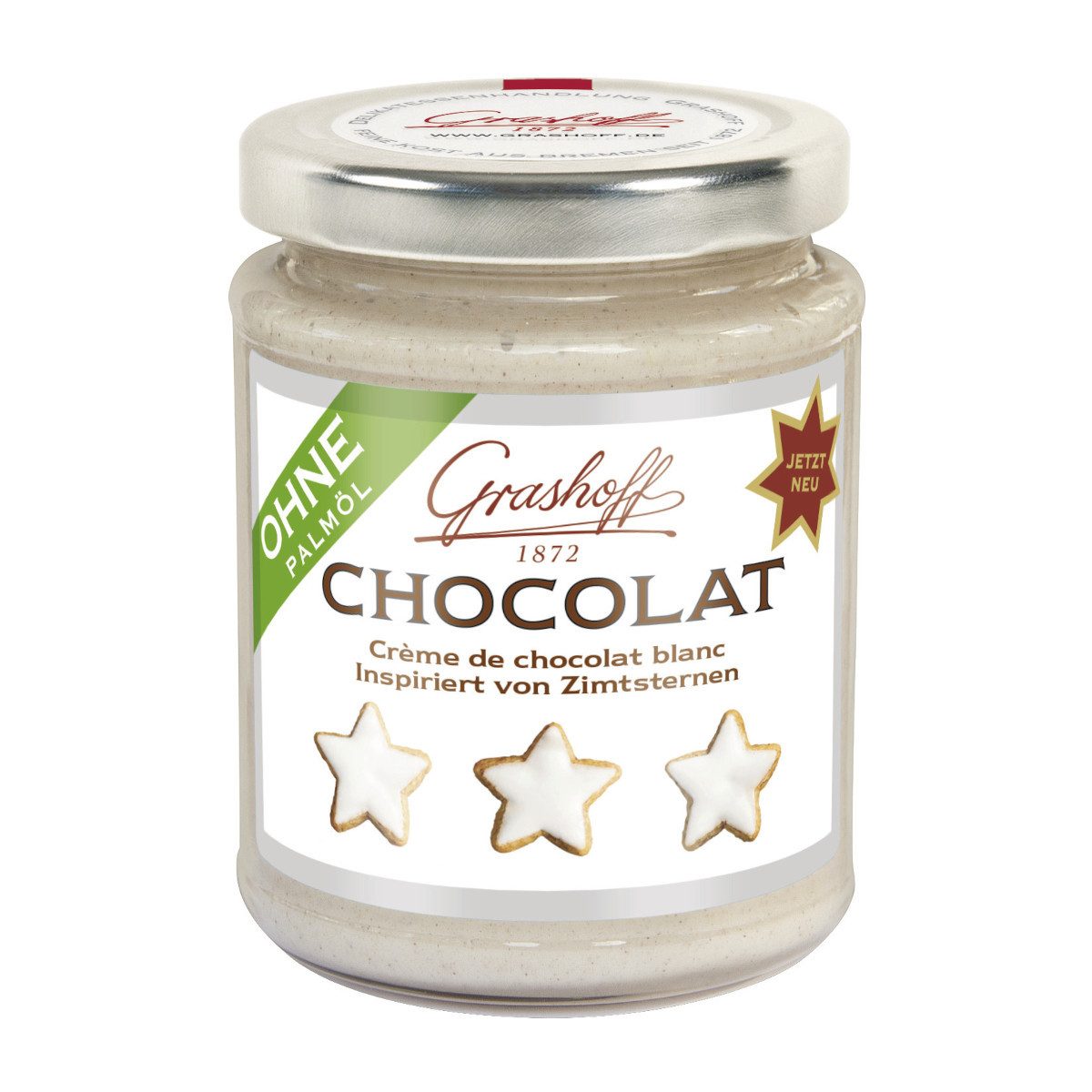 Grashoff Nussaufstrich, Grashoff Weiße Chocolat mit gerösteten Mandeln und Zimt Packung 235g