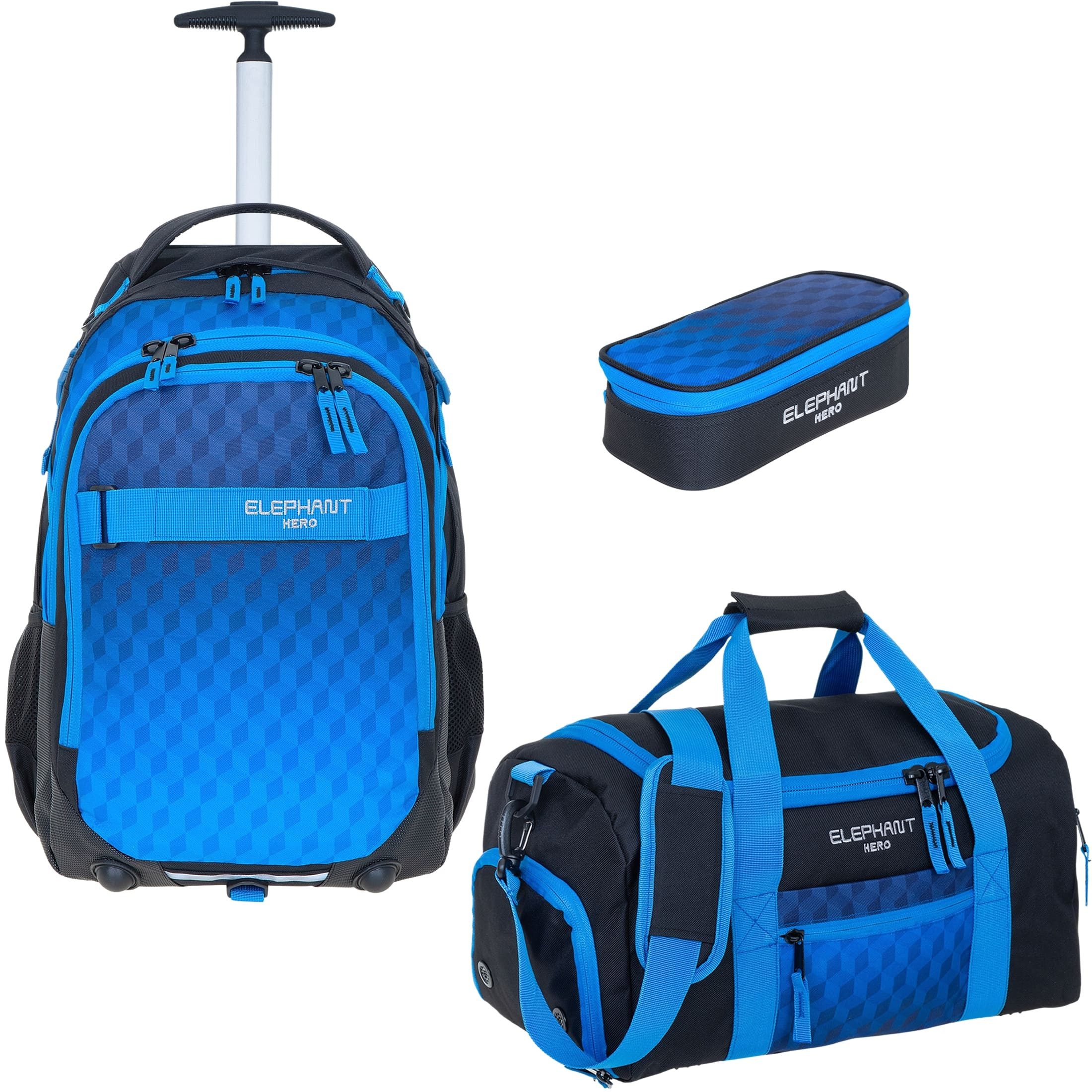 ELEPHANT Schulrucksack Schultrolley Trolley Hero Signature Schulrucksack (3 Teile Set), Rucksacktrolley Schule Rucksack Trolly, Sporttasche, Mäppchen Box +tsm