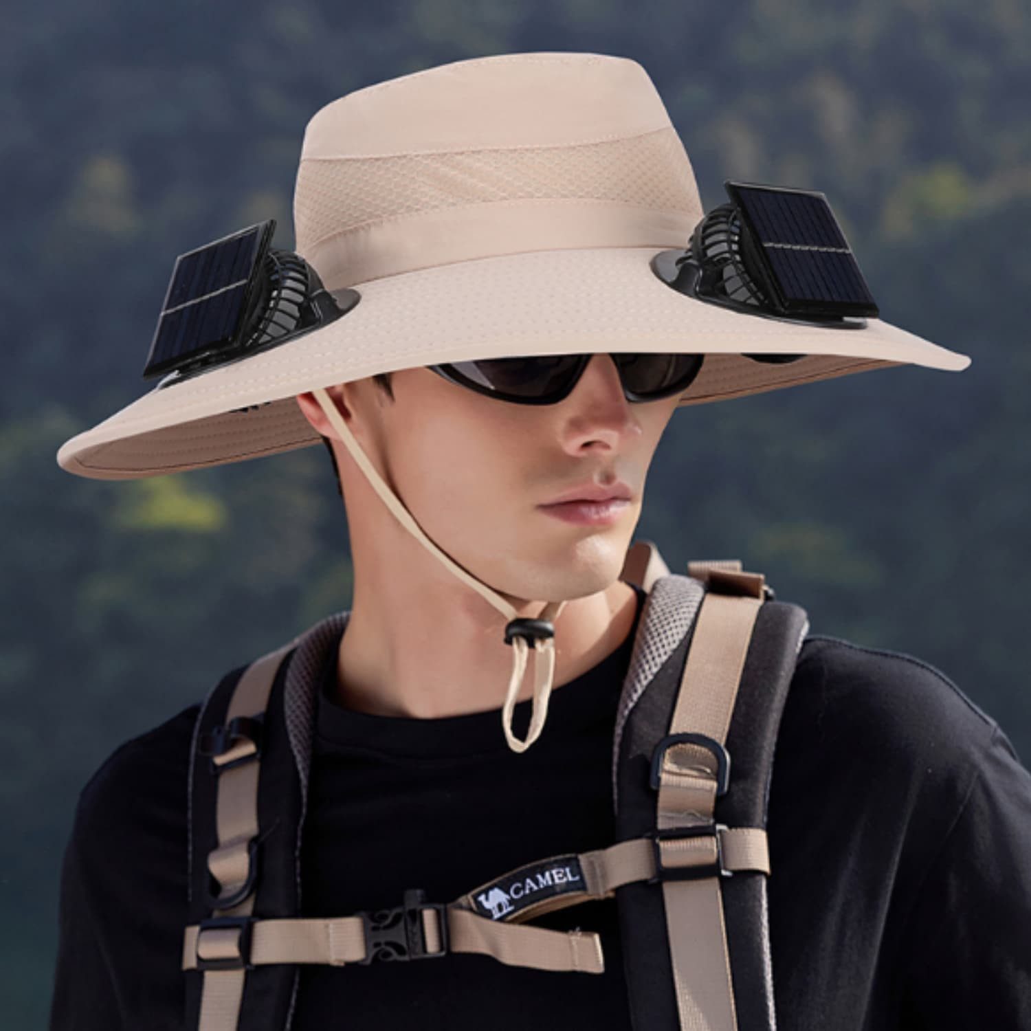 autolock Sonnenhut Sonnenhut mit Ventilator,Fischerhut mit Breiter Krempe,Solar Fan Hut USB Charging,Outdoor Solar Sonnenenergie Hut Kappe,UV Sonnenschutz