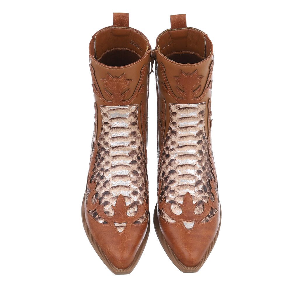 Ital-Design Damen Cowboyboots Western Stiefelette (87118154) Blockabsatz Western- & Bikerboots in Camel