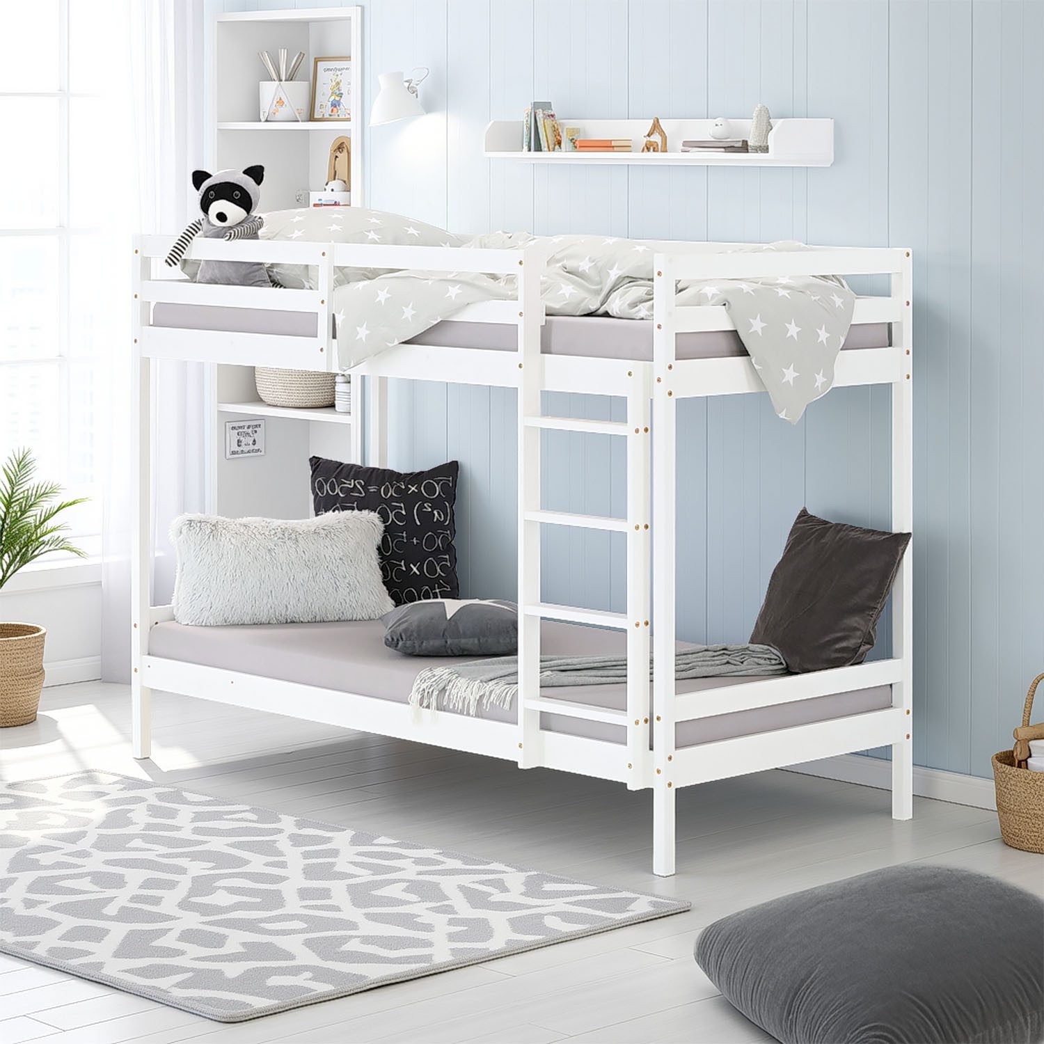 Homestyle4u Etagenbett 90x200 für 2 Kinder Weiß Doppelstockbett Hochbett Leiter Kinderbett (Set, mit 2x Lattenrost), Kiefer, Etagenbett, Stockbett