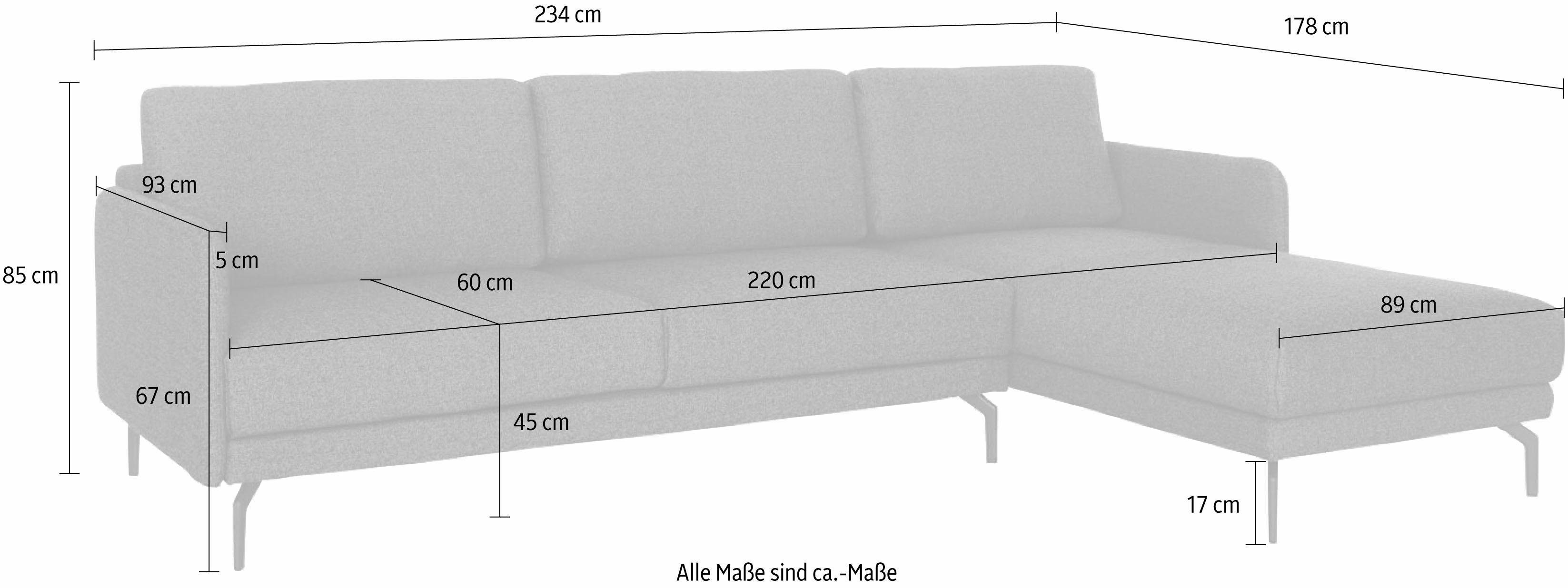 Ecksofa schmal, in sehr cm, 234 sofa Alugussfüße hülsta Armlehne hs.450, Breite umbragrau