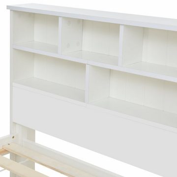 Sweiko Massivholzbett, Einzelbett mit Bücherregal, Schubladen und Lattenrost, 90*200cm