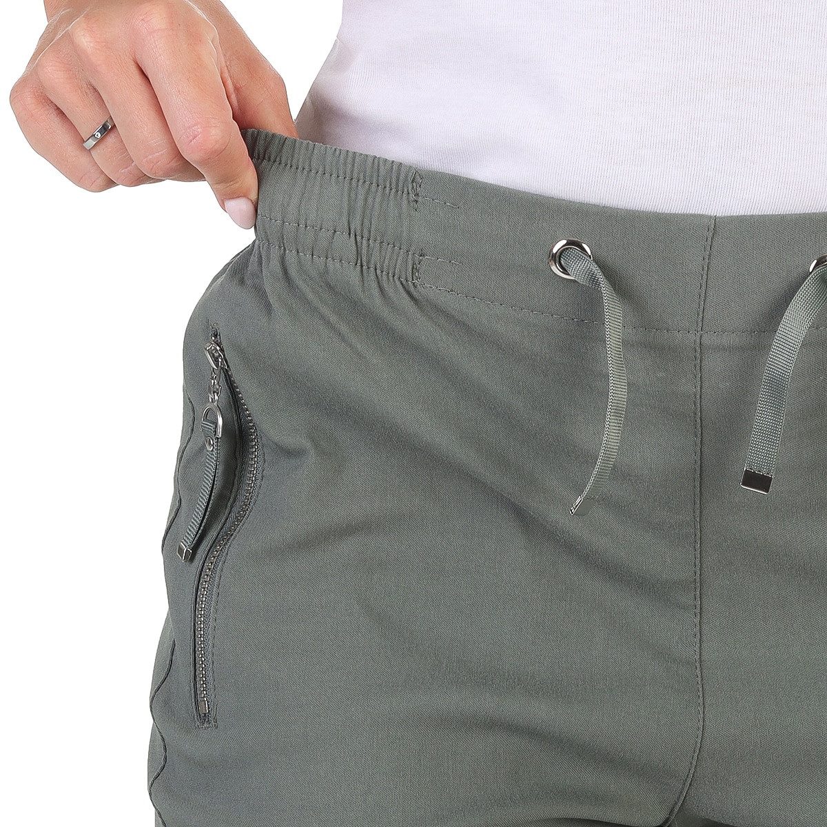 Alica Collection 7/8-Hose Sommerhose Damen Kurzgröße Caprihose Stretch Chinohose Kurzgröße, elastischer Gummibund mit Kordelzug – Bild 4 von 5