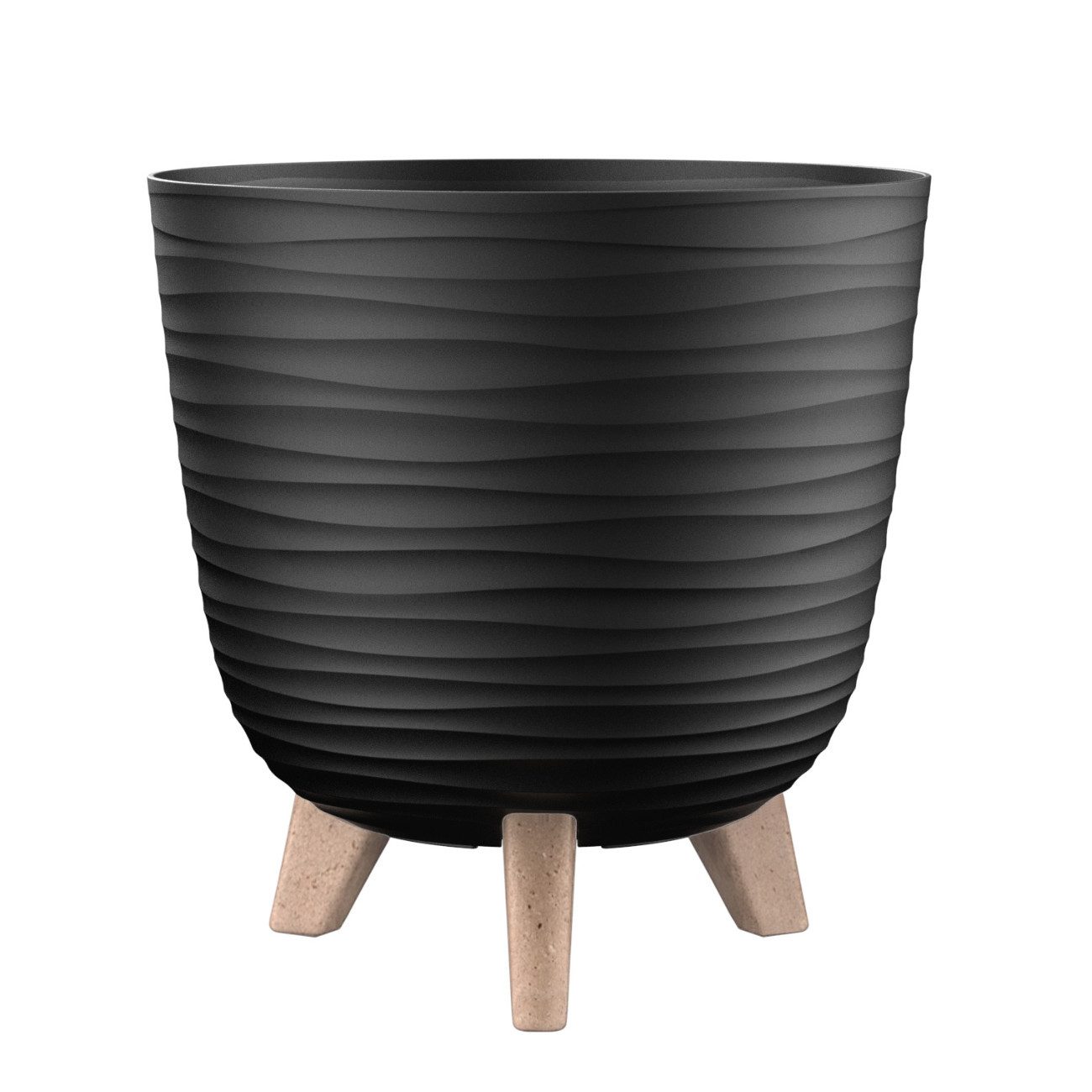 Engelland Blumentopf Pflanztopf mit Füßen (Vorteils-Set, 1 St., robuster PP-Kunststoff), Wellenoptik, rund, UV-resistent, Drainagesystem, direkte Bepflanzung