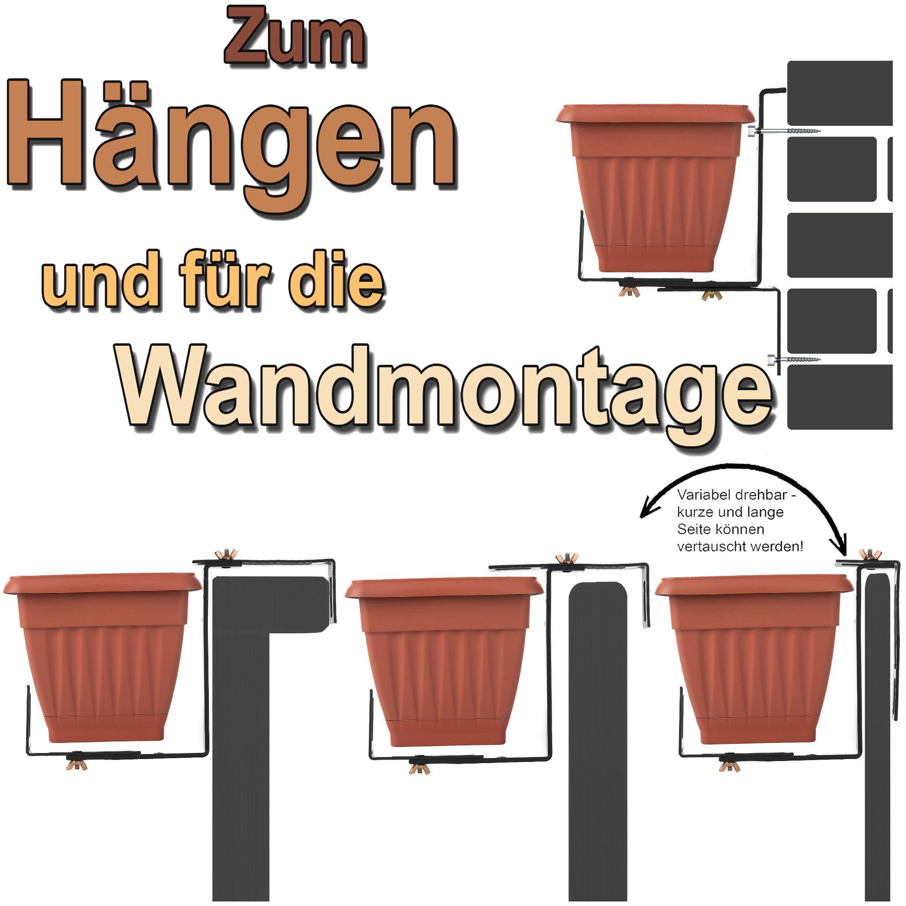 BigDean Blumenkastenhalter Blumenkastenhalterung 10 Stück Anthrazit für Balkon und Geländer – Bild 4 von 5