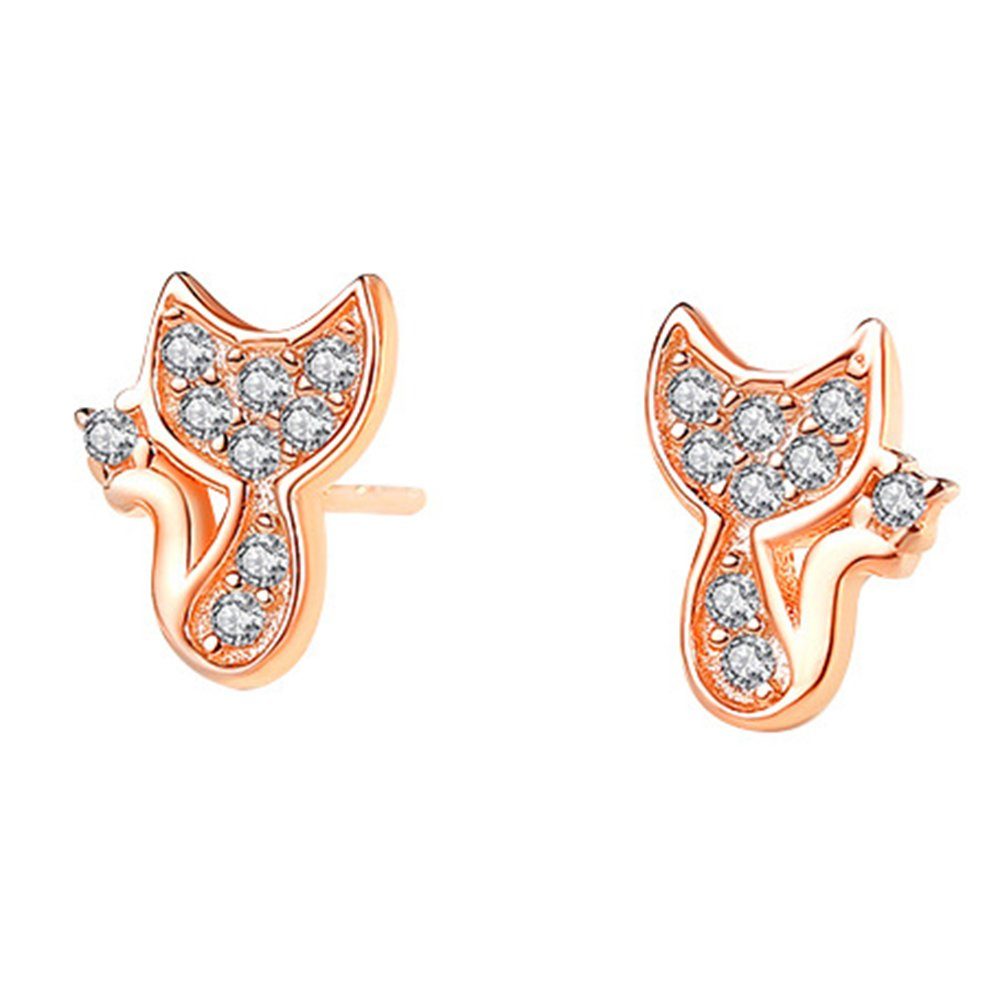 Haiaveng Paar Ohrhänger s925 Sterlingsilber-Ohrringe, kleine Fuchs-Ohrringe für Damen, Ohrringe mit weißem Stein in Mikrofassung