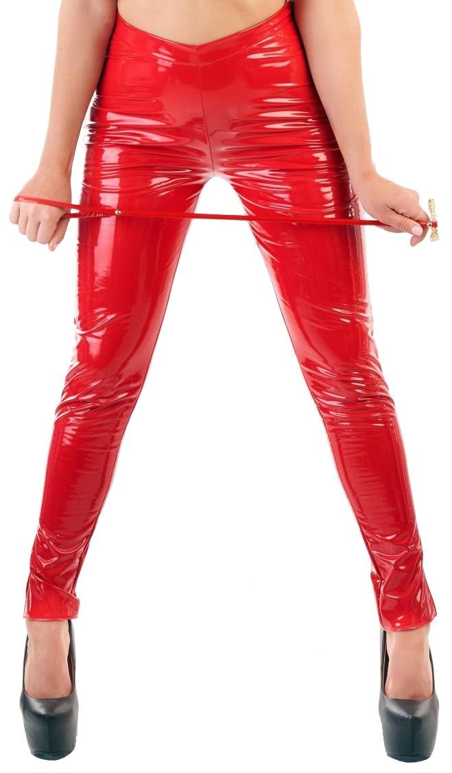 Me Seduce Leggings Damenhose in Lackoptik, einfarbig Clubwear Hose Party rot