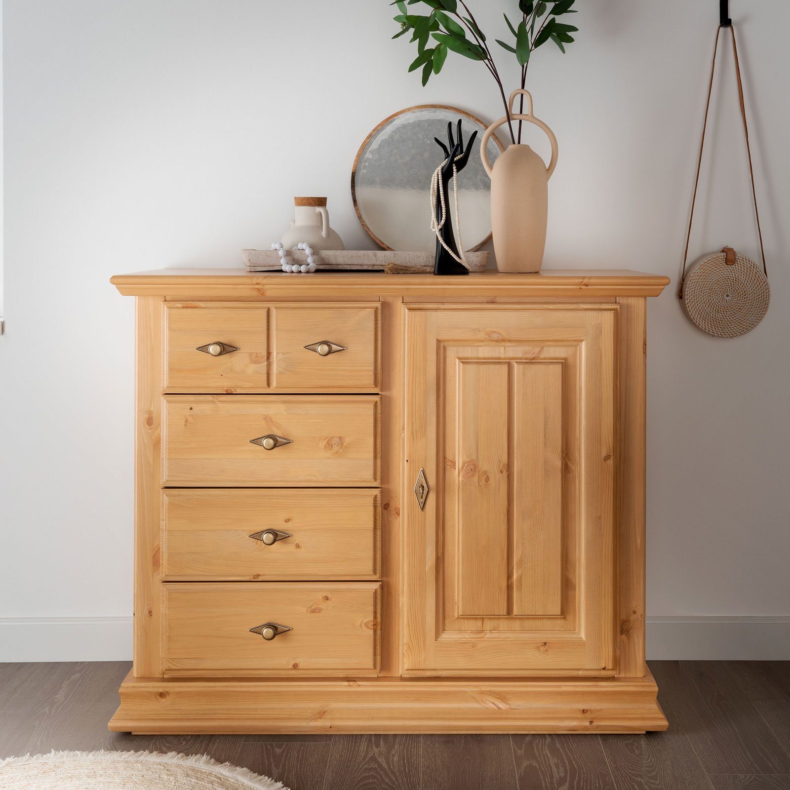 Casamia Sideboard Kommode Sideboard 114x93cm Catania Holz Pinie Nordica massiv natur