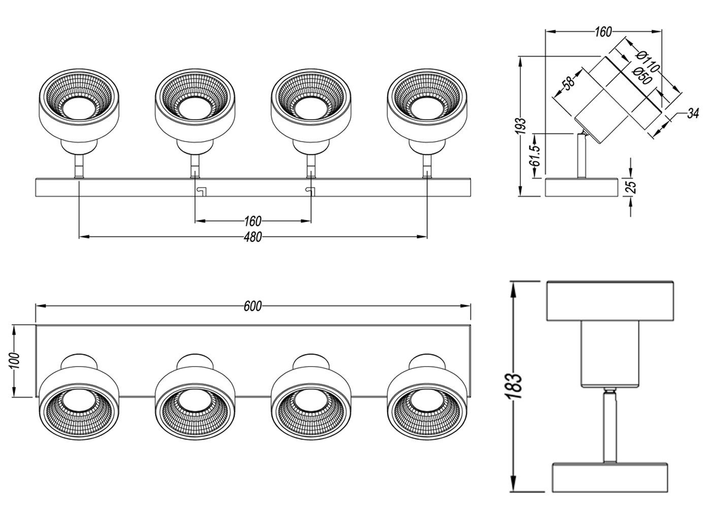 Treppenhaus Deckenstrahler, Warmweiß, Designklassiker 60cm Lichtspots wechselbar, LED Silber, Kücheninsel LED Breite meineWunschleuchte